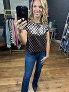 The New You Sequin Checkered Top - Gold/Black-Short Sleeves-BL64657w-Anna Kaytes Boutique, Women's Fashion Boutique in Grinnell, Iowa