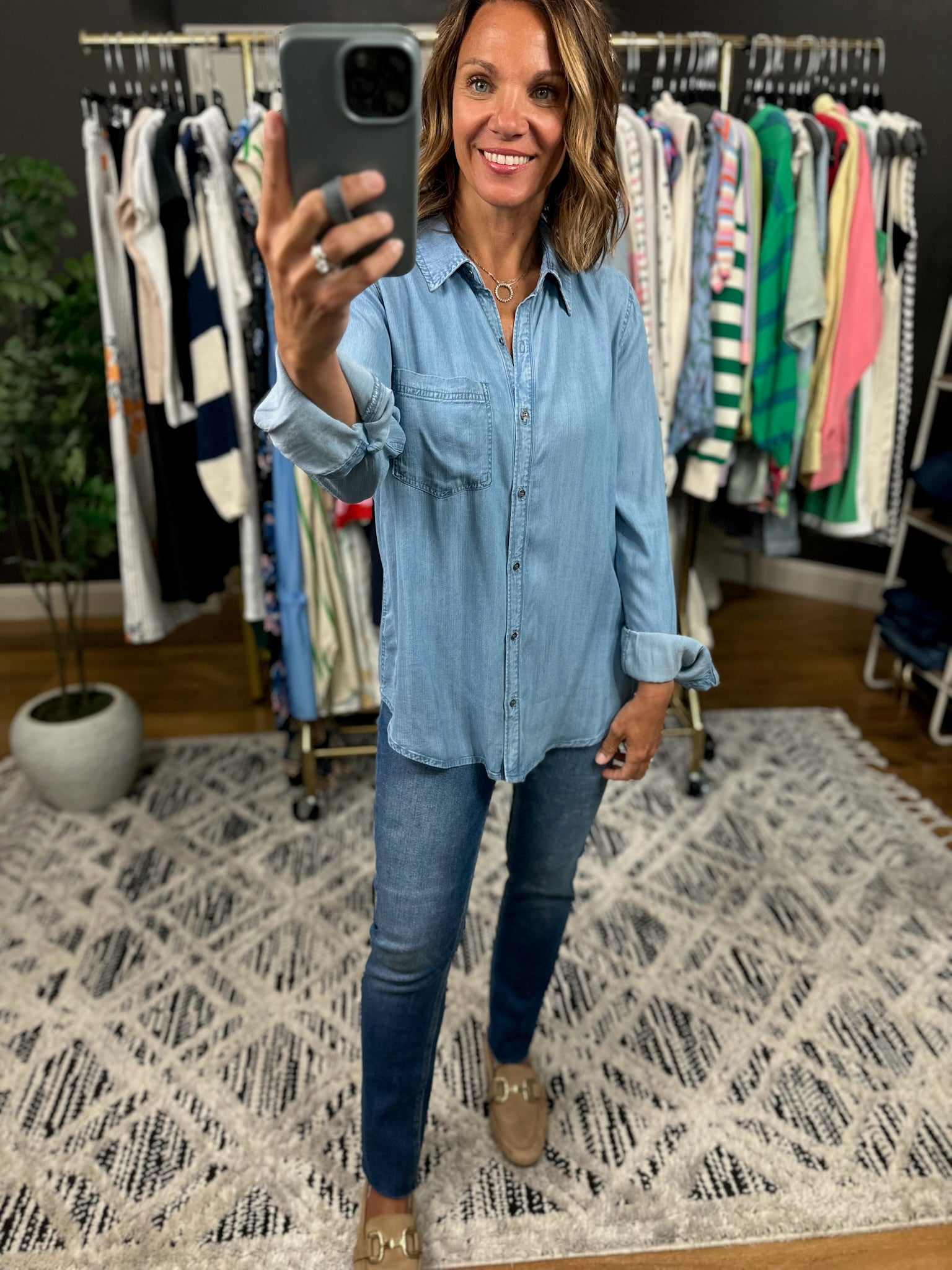 Just A Girl Tencel Button-Down Top-Long Sleeves-Be Cool-Anna Kaytes Boutique, Women's Fashion Boutique in Grinnell, Iowa