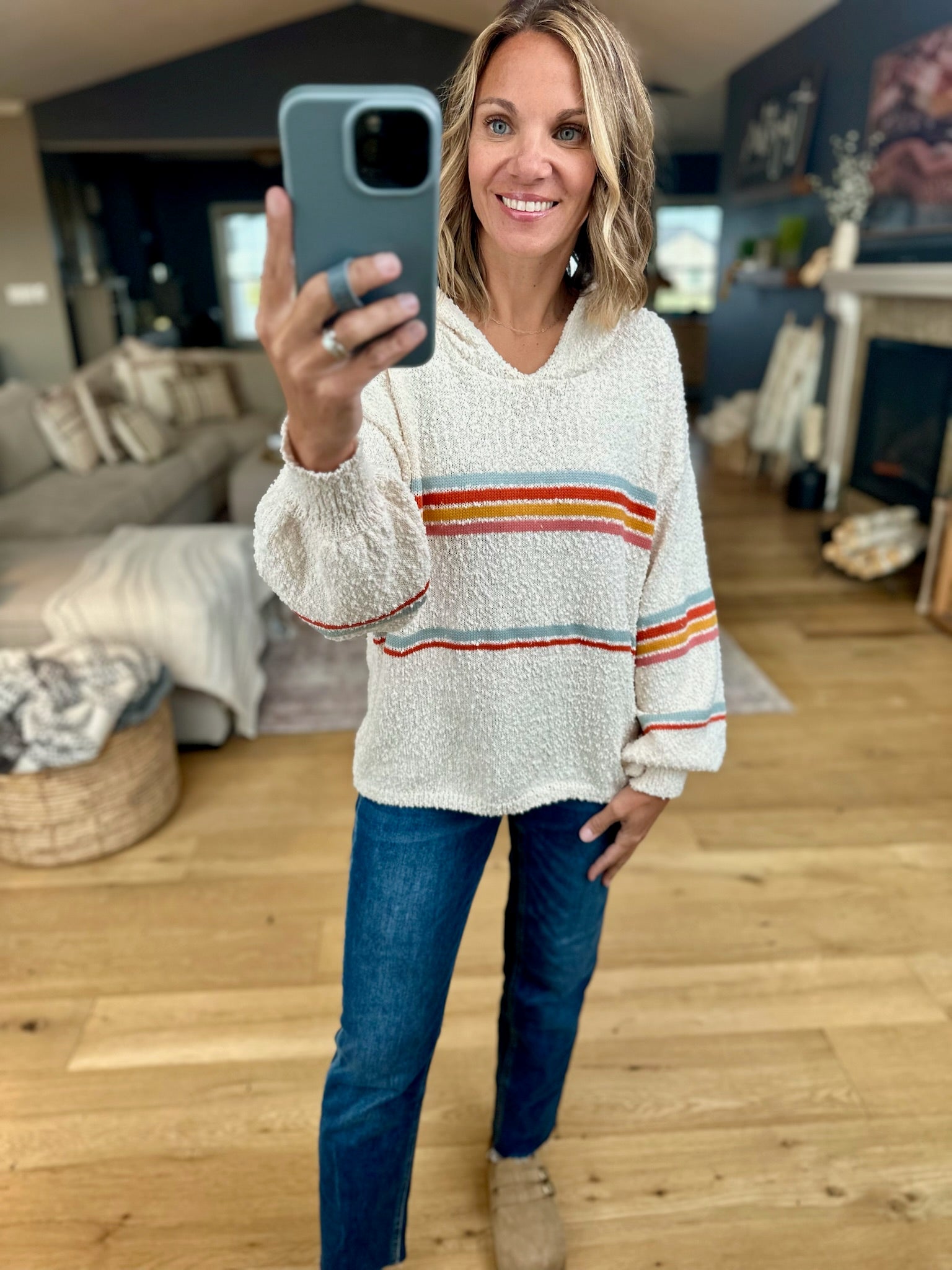 A New Age Striped Hooded Knit-Hem & Thread-Anna Kaytes Boutique, Women's Fashion Boutique in Grinnell, Iowa