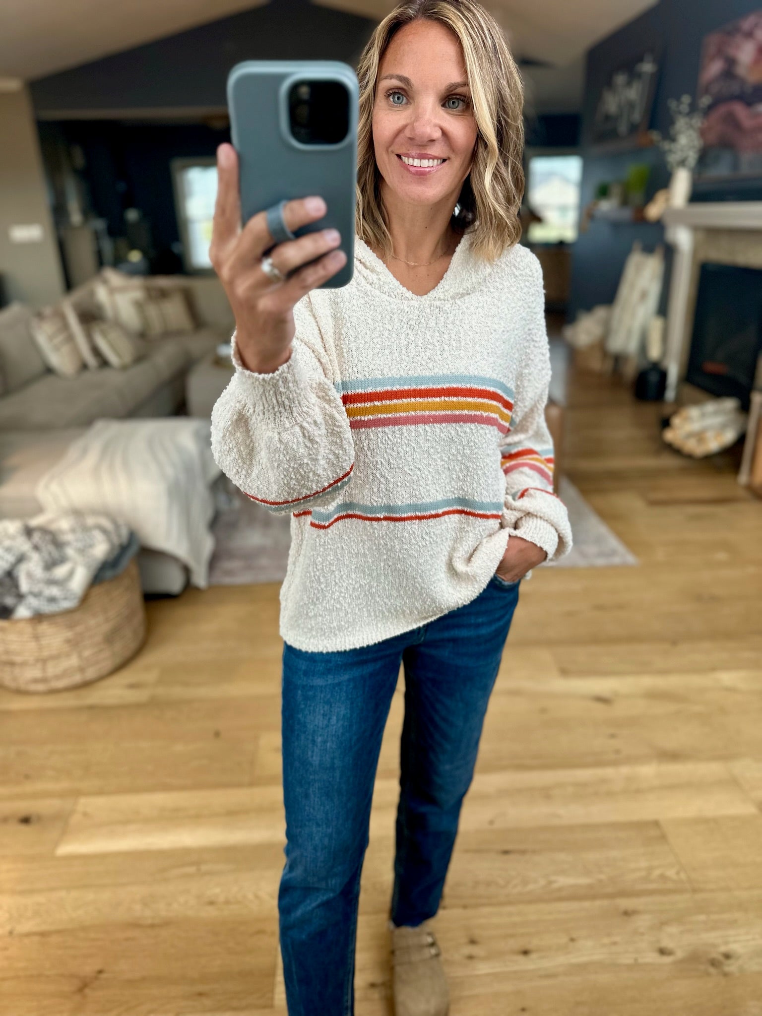A New Age Striped Hooded Knit-Hem & Thread-Anna Kaytes Boutique, Women's Fashion Boutique in Grinnell, Iowa