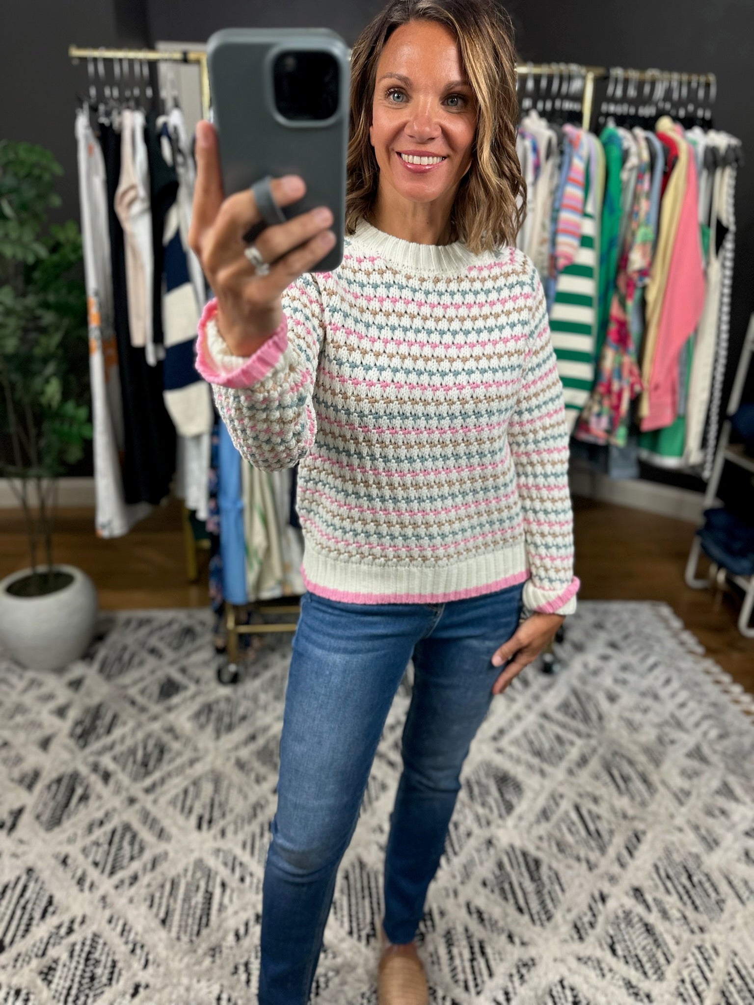 Time For Fun Woven Knit-Sweaters-Hem & Thread-Anna Kaytes Boutique, Women's Fashion Boutique in Grinnell, Iowa