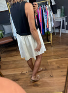 In the Event Terry & Twill Pocket Dress - Black/Ivory-Dresses-Bucketlist D4152-1-Anna Kaytes Boutique, Women's Fashion Boutique in Grinnell, Iowa