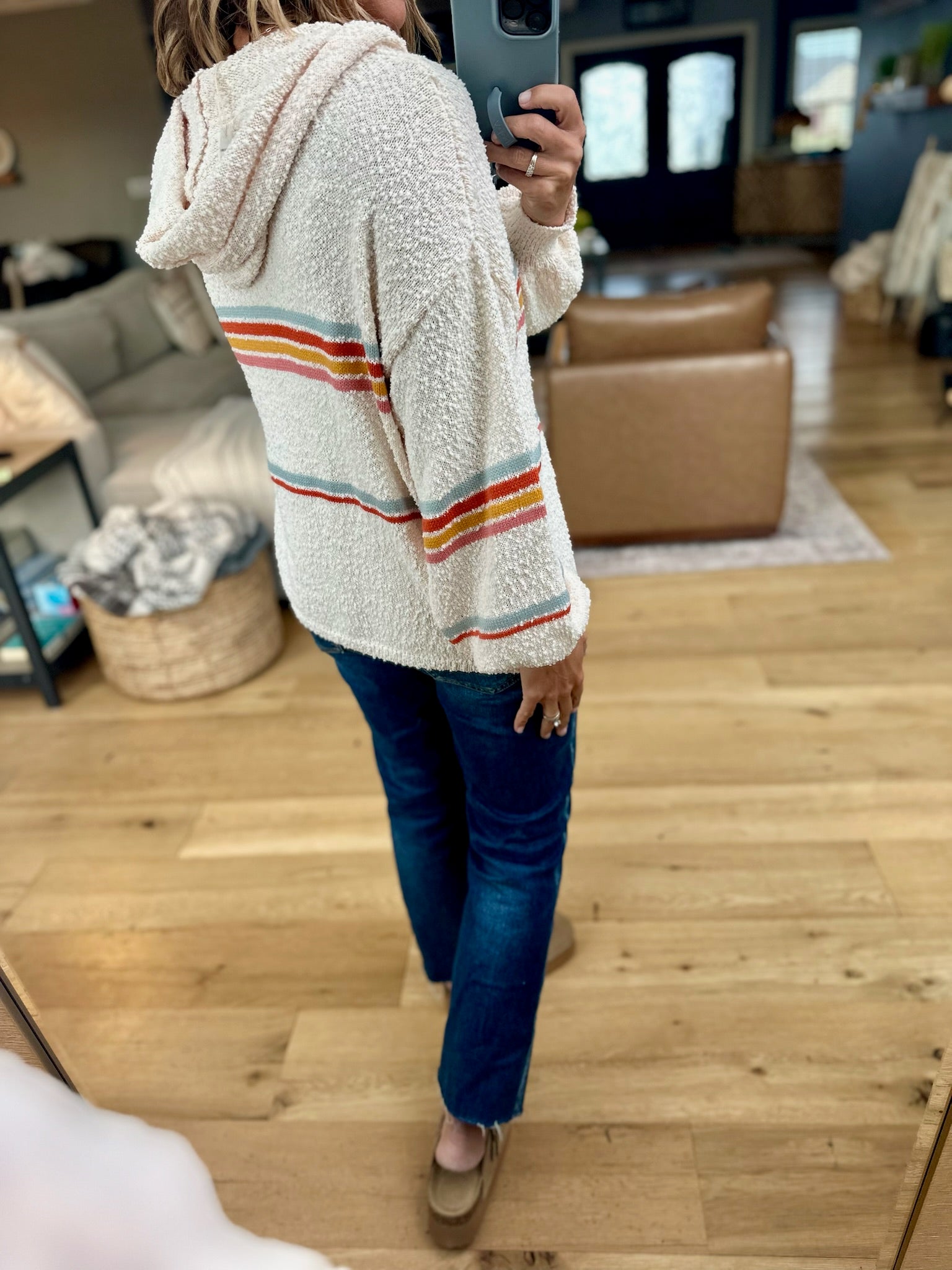 A New Age Striped Hooded Knit-Hem & Thread-Anna Kaytes Boutique, Women's Fashion Boutique in Grinnell, Iowa