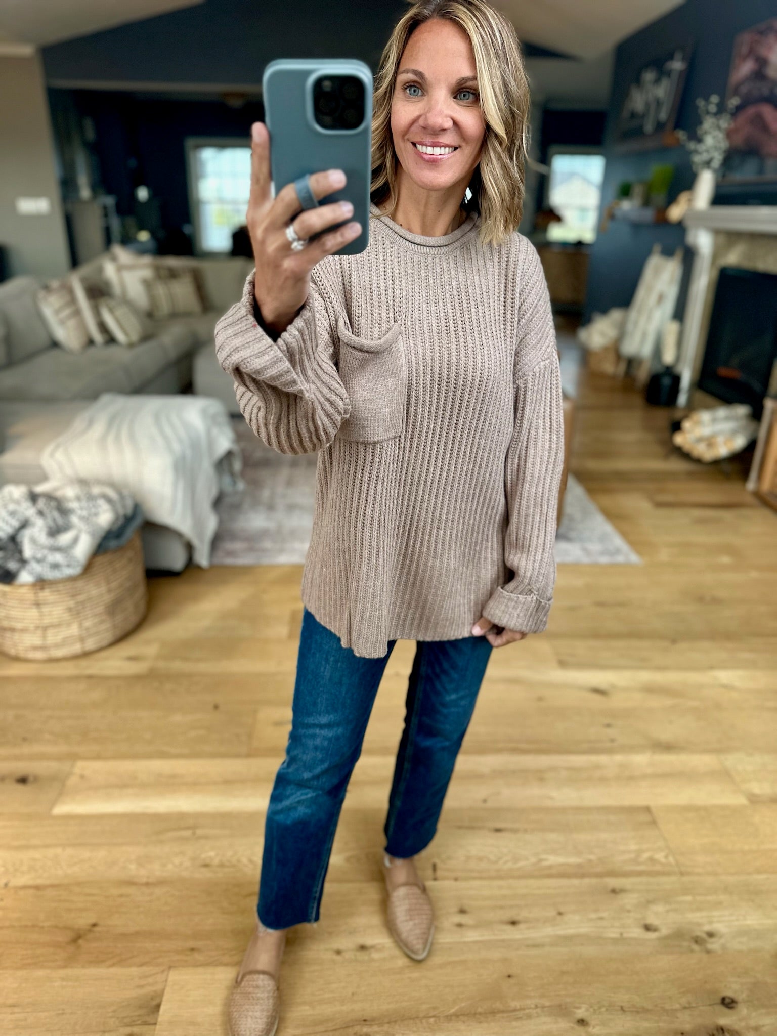Here By Now Ribbed Pocket Knit Sweater-Sweaters-Entro-Anna Kaytes Boutique, Women's Fashion Boutique in Grinnell, Iowa
