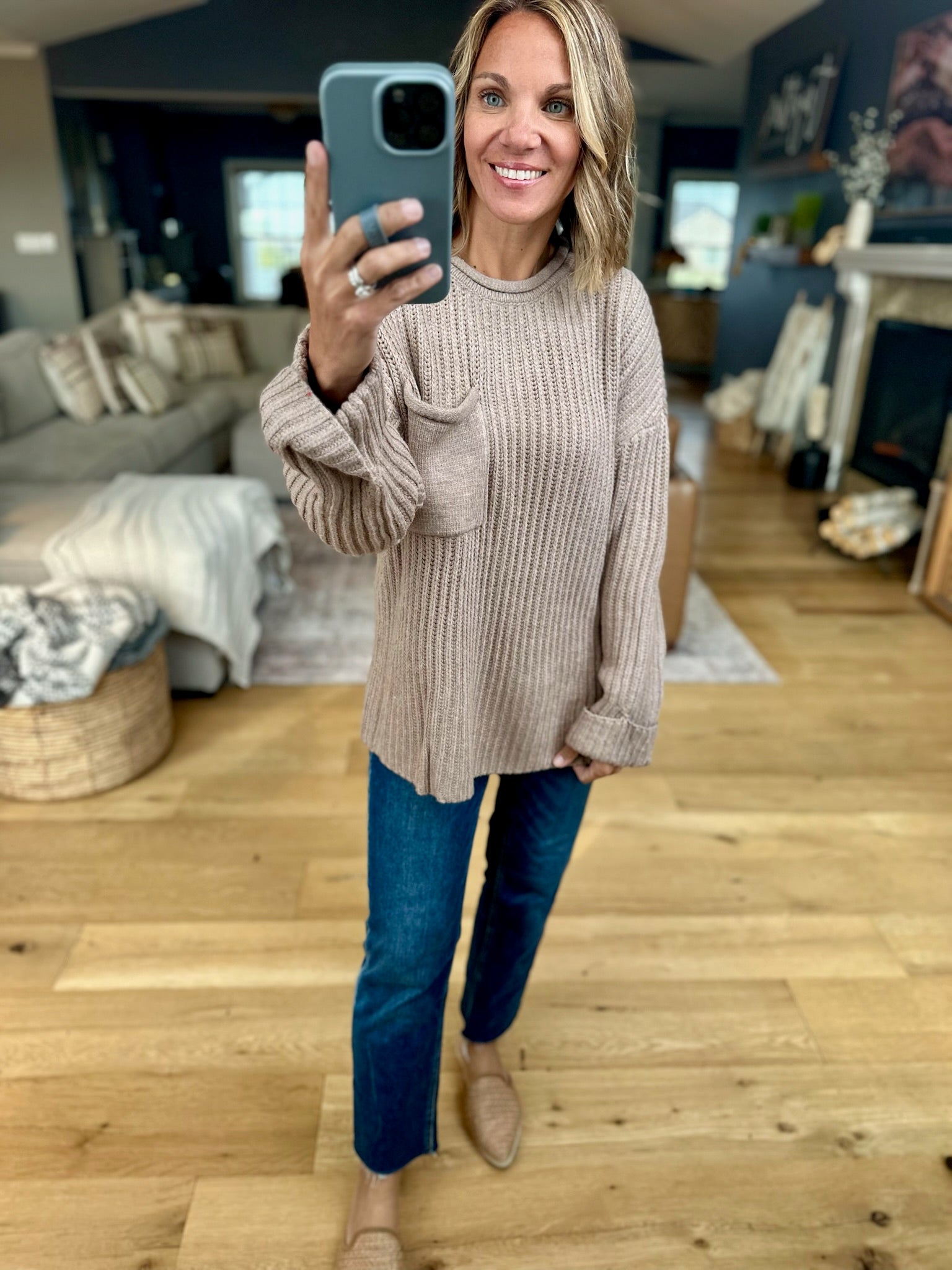 Here By Now Ribbed Pocket Knit Sweater-Sweaters-Entro-Anna Kaytes Boutique, Women's Fashion Boutique in Grinnell, Iowa