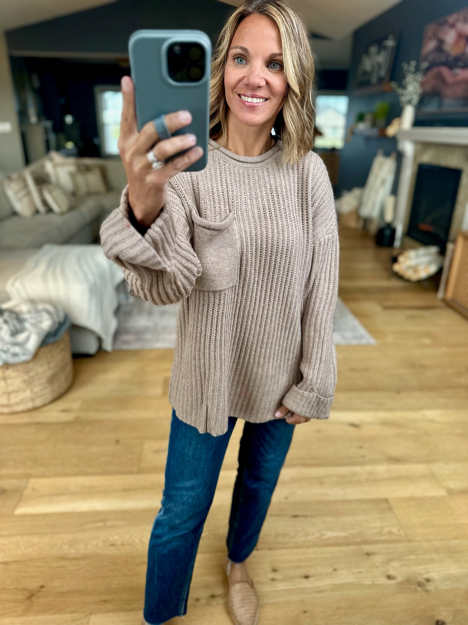 Here By Now Ribbed Pocket Knit Sweater-Sweaters-Entro-Anna Kaytes Boutique, Women's Fashion Boutique in Grinnell, Iowa