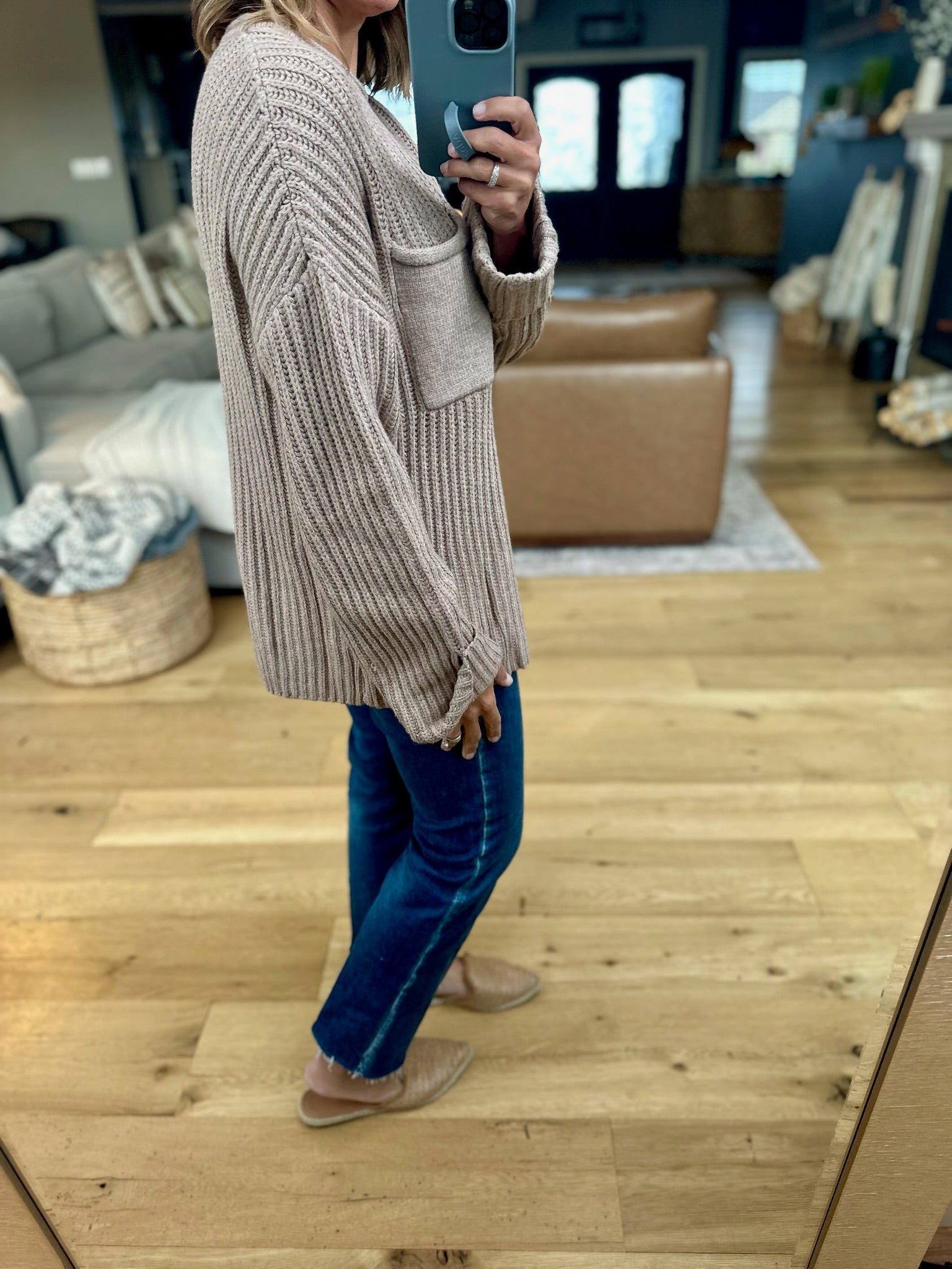 Here By Now Ribbed Pocket Knit Sweater-Sweaters-Entro-Anna Kaytes Boutique, Women's Fashion Boutique in Grinnell, Iowa