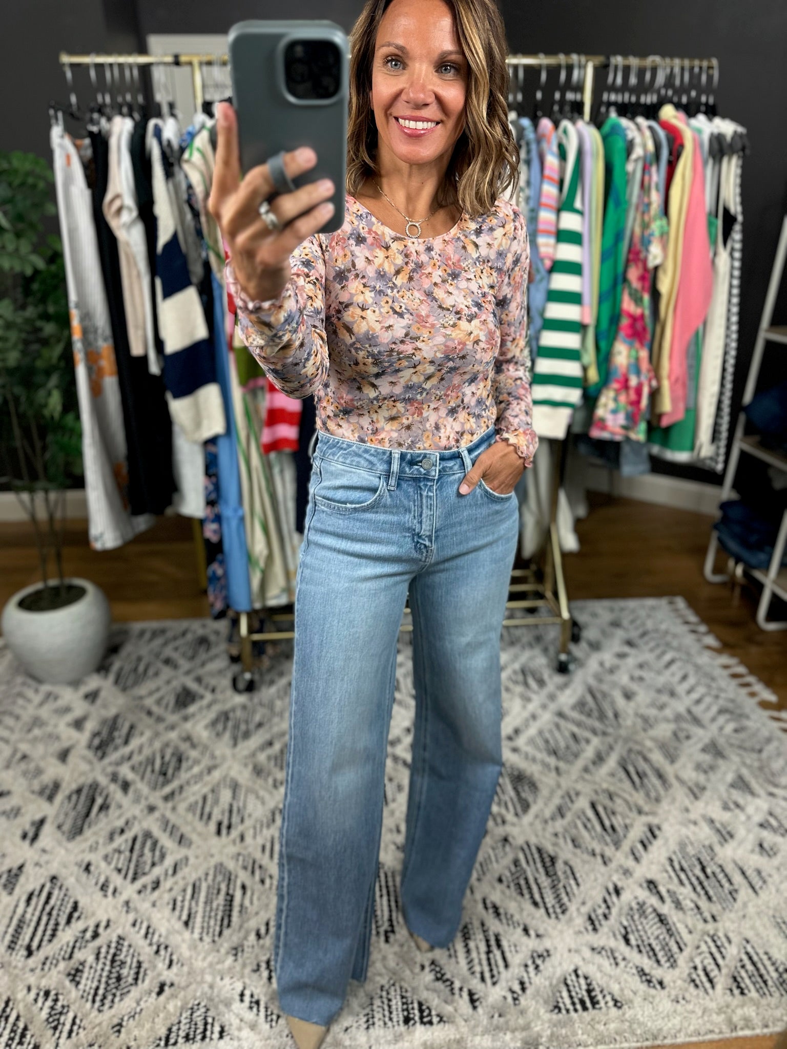 Fill Your Cup Floral Long Sleeve Top-Long Sleeves-Hem & Thread-Anna Kaytes Boutique, Women's Fashion Boutique in Grinnell, Iowa