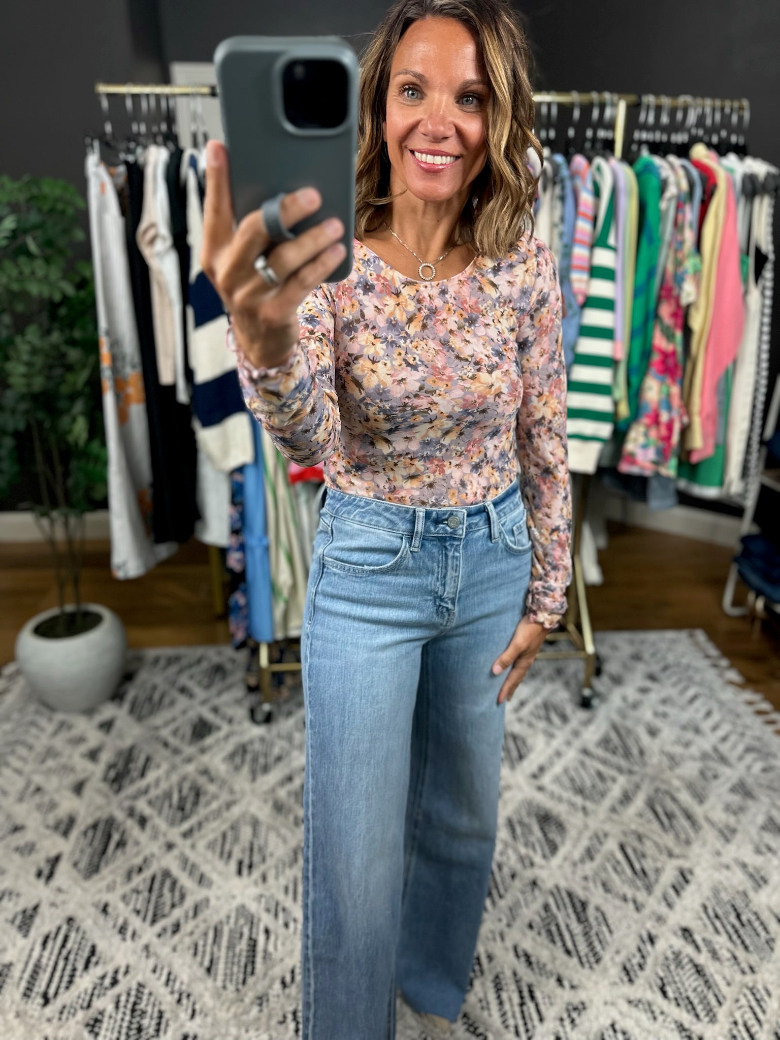 Fill Your Cup Floral Long Sleeve Top-Long Sleeves-Hem & Thread-Anna Kaytes Boutique, Women's Fashion Boutique in Grinnell, Iowa