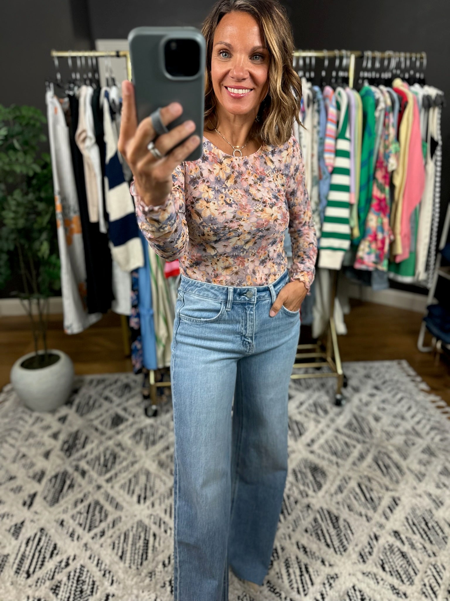 Fill Your Cup Floral Long Sleeve Top-Long Sleeves-Hem & Thread-Anna Kaytes Boutique, Women's Fashion Boutique in Grinnell, Iowa