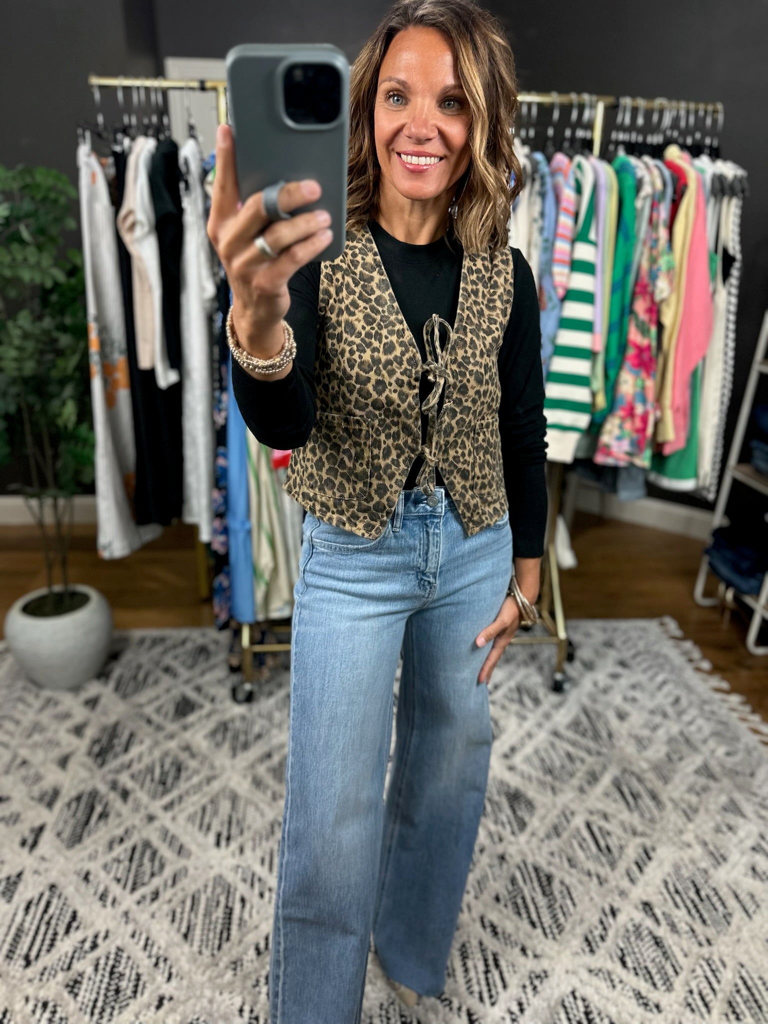 Then & Now Leopard Cropped Denim Vest-Short Sleeves-Very J-Anna Kaytes Boutique, Women's Fashion Boutique in Grinnell, Iowa