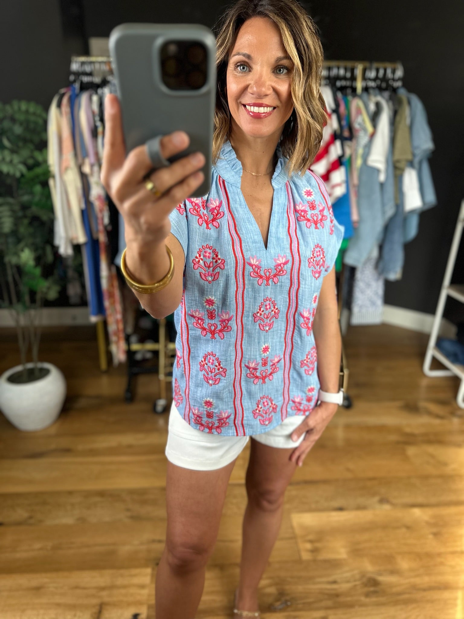 All Things New Embroidered Top-Short Sleeves-THML-Anna Kaytes Boutique, Women's Fashion Boutique in Grinnell, Iowa