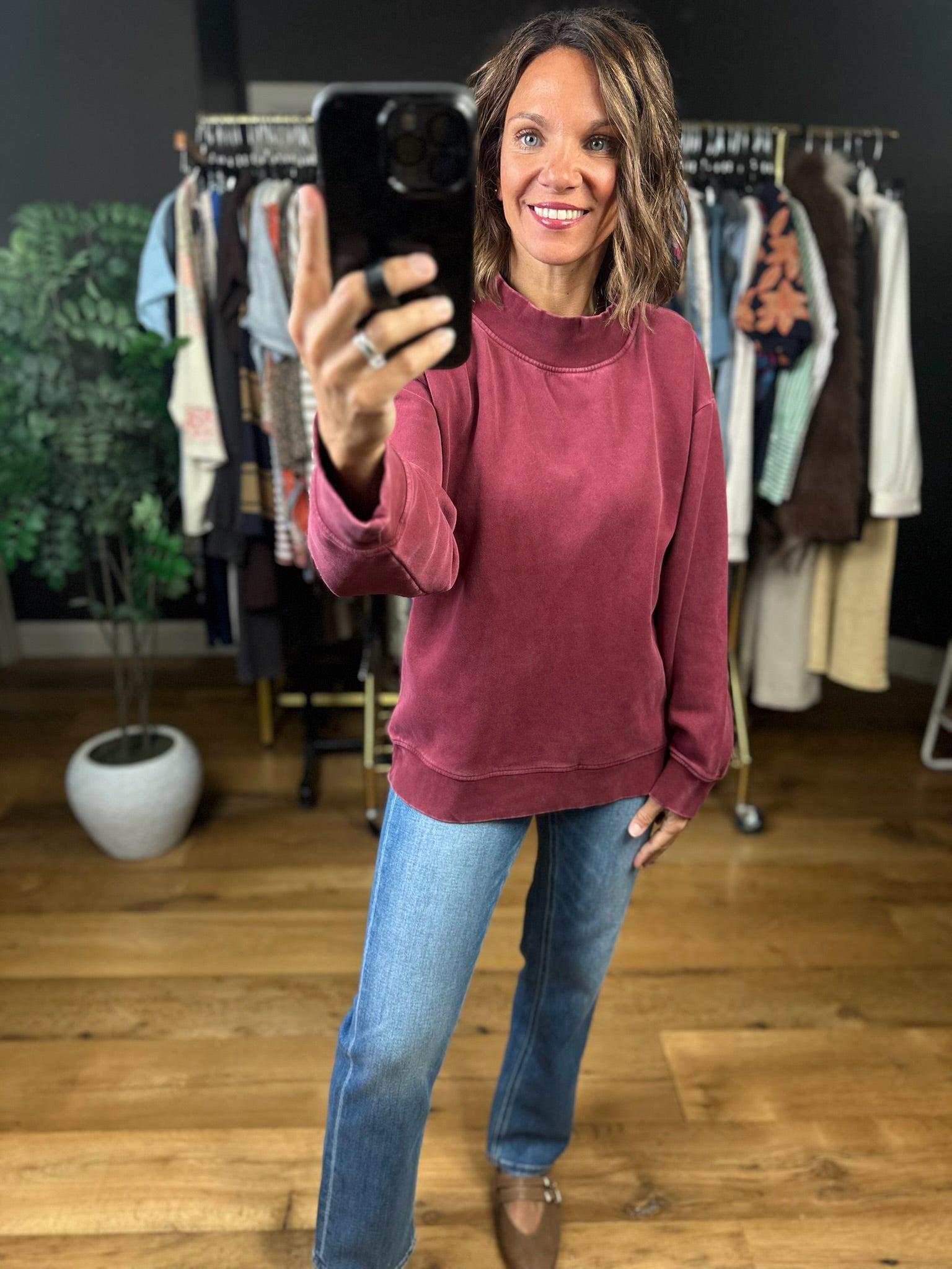 Working Closely Mock-Neck Crew-Sweaters-Thread & Supply-Anna Kaytes Boutique, Women's Fashion Boutique in Grinnell, Iowa