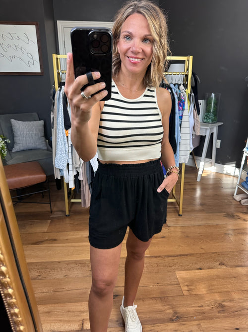 Sweetest Thing Striped Ribbed Brami - Black/Ivory-By Together S1107-Anna Kaytes Boutique, Women's Fashion Boutique in Grinnell, Iowa