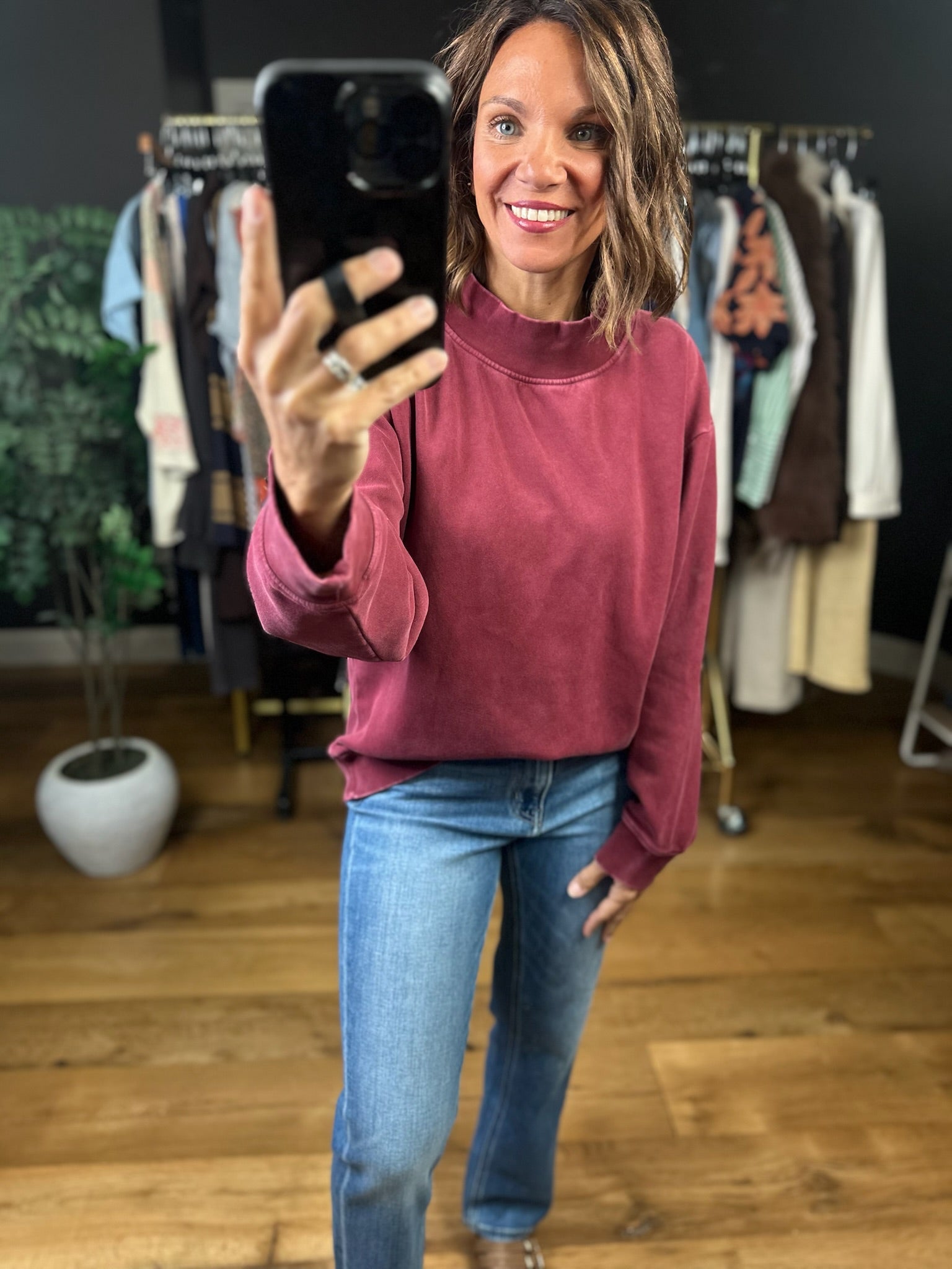 Working Closely Mock-Neck Crew-Sweaters-Thread & Supply-Anna Kaytes Boutique, Women's Fashion Boutique in Grinnell, Iowa