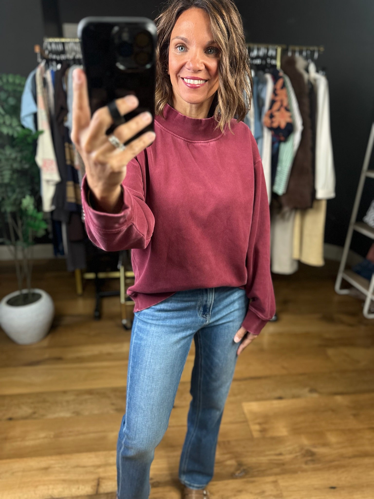 Working Closely Mock-Neck Crew-Sweaters-Thread & Supply-Anna Kaytes Boutique, Women's Fashion Boutique in Grinnell, Iowa