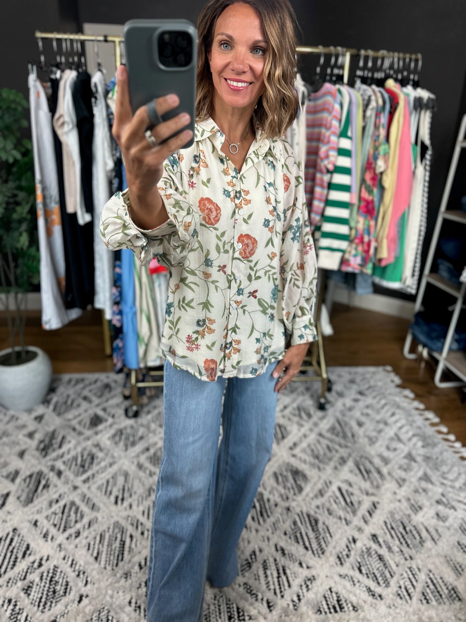 Finding Hope Floral Button-Down Top-Long Sleeves-Entro-Anna Kaytes Boutique, Women's Fashion Boutique in Grinnell, Iowa
