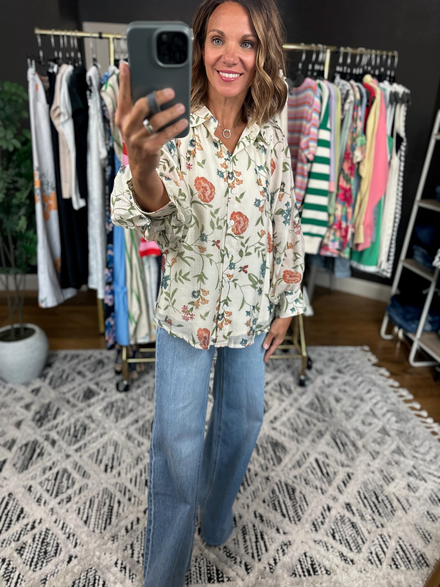 Finding Hope Floral Button-Down Top-Long Sleeves-Entro-Anna Kaytes Boutique, Women's Fashion Boutique in Grinnell, Iowa