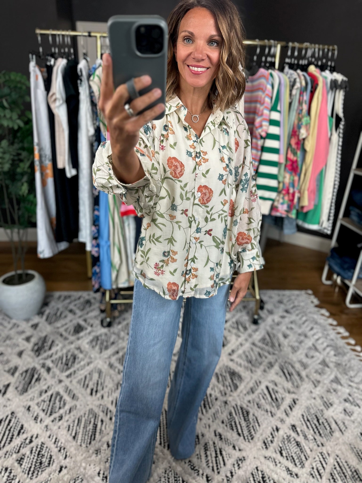 Finding Hope Floral Button-Down Top-Long Sleeves-Entro-Anna Kaytes Boutique, Women's Fashion Boutique in Grinnell, Iowa