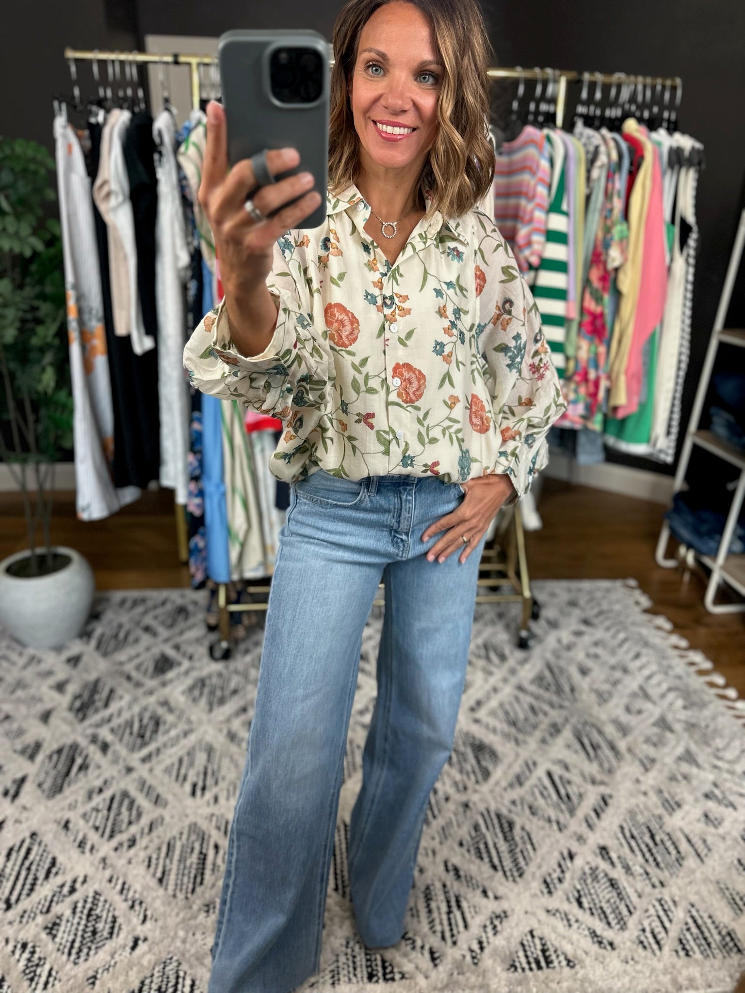 Finding Hope Floral Button-Down Top-Long Sleeves-Entro-Anna Kaytes Boutique, Women's Fashion Boutique in Grinnell, Iowa