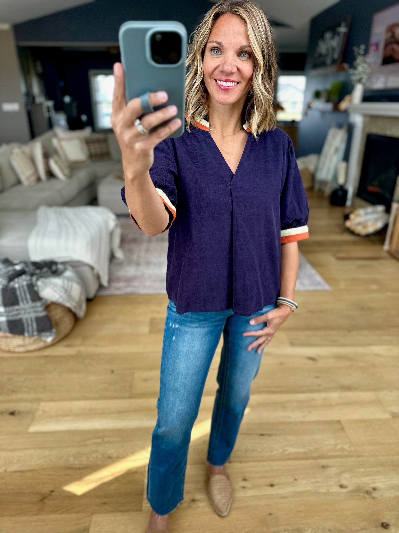 The Final Stage V-Neck Trimmed Top-THML-Anna Kaytes Boutique, Women's Fashion Boutique in Grinnell, Iowa