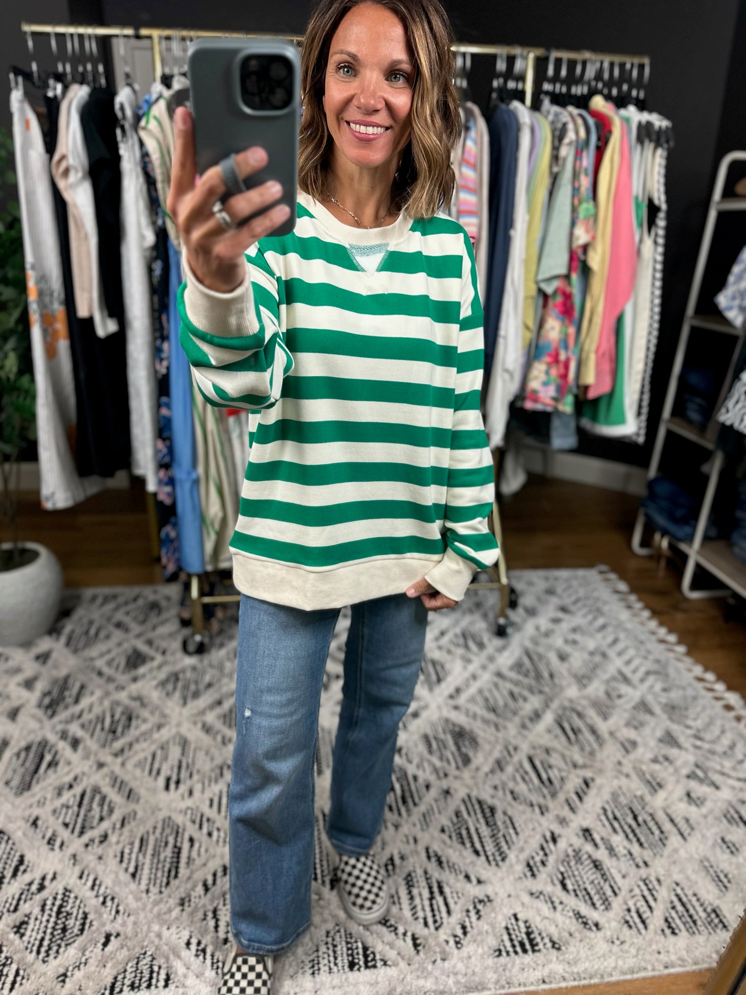 In My Head Striped Crew-Sweaters-Hem & Thread-Anna Kaytes Boutique, Women's Fashion Boutique in Grinnell, Iowa