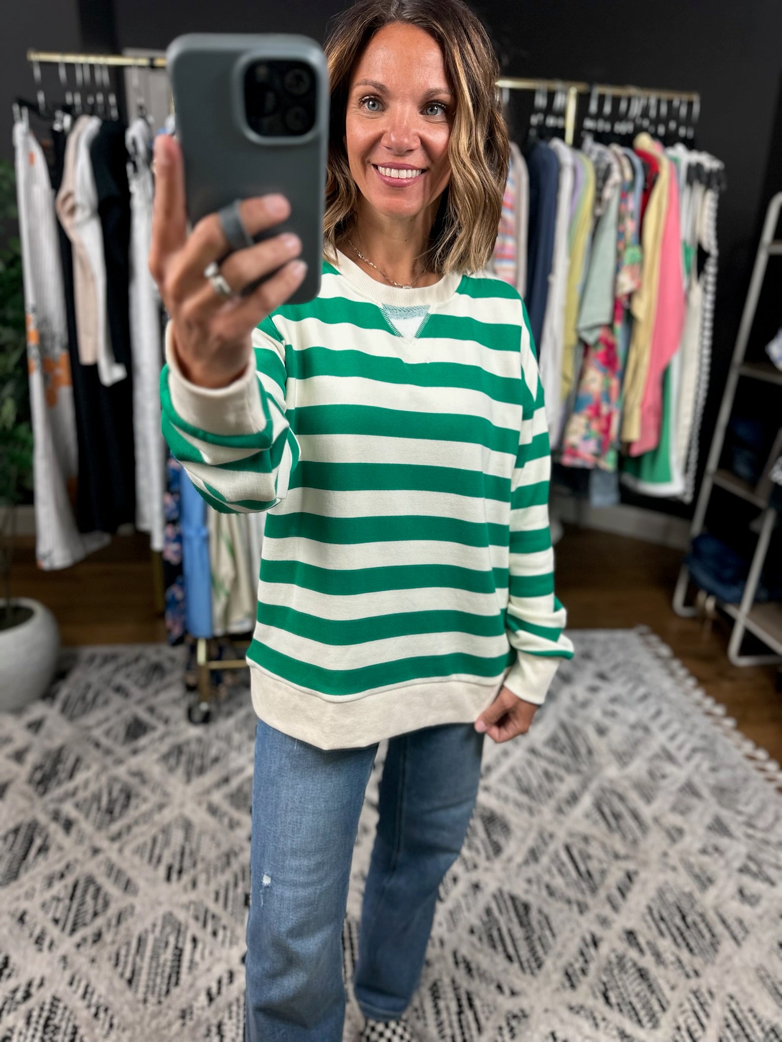 In My Head Striped Crew-Sweaters-Hem & Thread-Anna Kaytes Boutique, Women's Fashion Boutique in Grinnell, Iowa