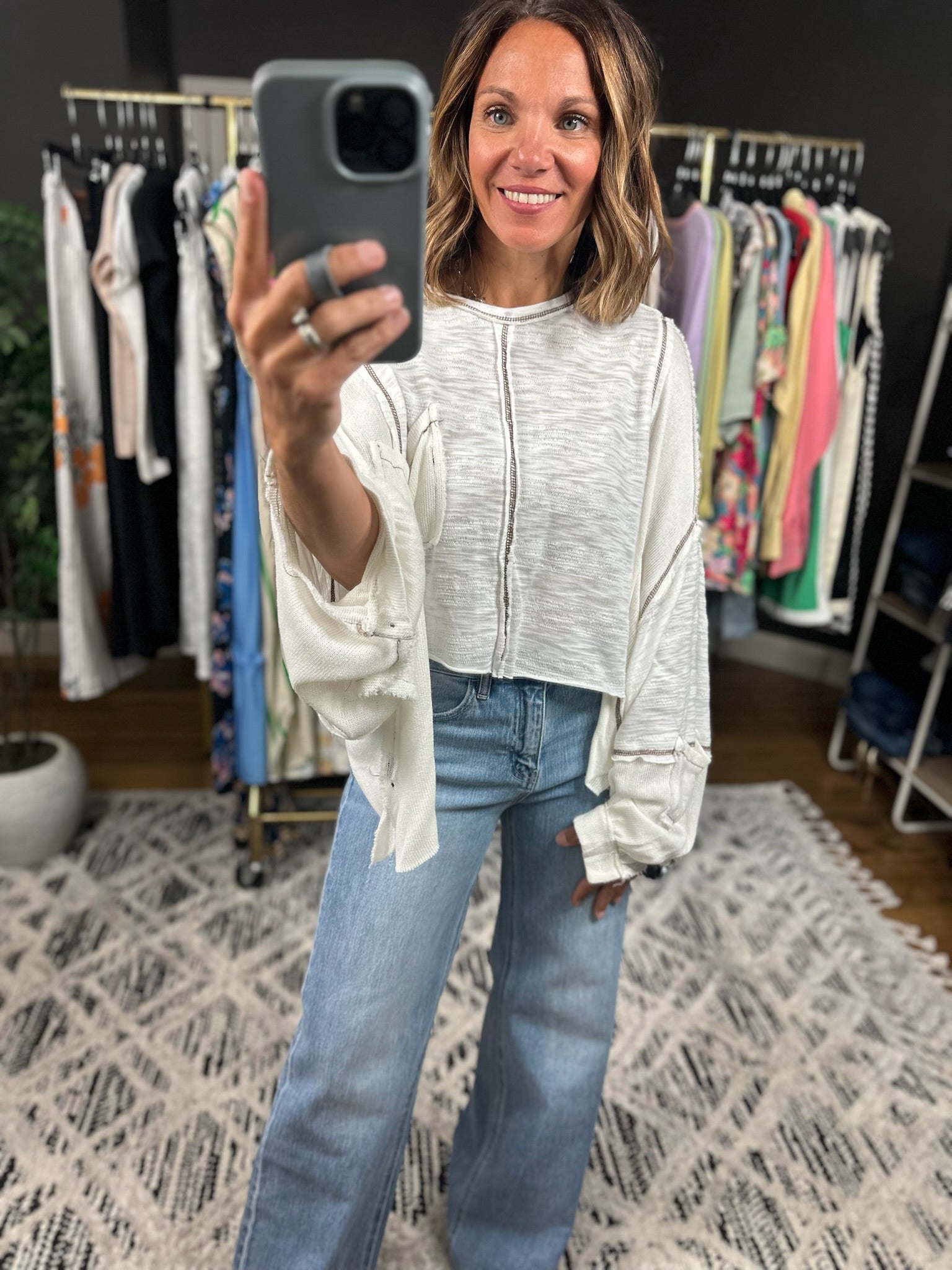 On Cloud Nine Raw Hem Top-Sweaters-POL-Anna Kaytes Boutique, Women's Fashion Boutique in Grinnell, Iowa