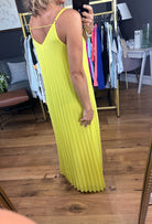 Moonlight In Mexico Pleated Maxi Dress - Lime Yellow-Dresses-Skies Are Blue-Anna Kaytes Boutique, Women's Fashion Boutique in Grinnell, Iowa