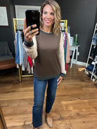 Cloud of Dust Two-Toned Crew Top - Brown-Staccato-Anna Kaytes Boutique, Women's Fashion Boutique in Grinnell, Iowa