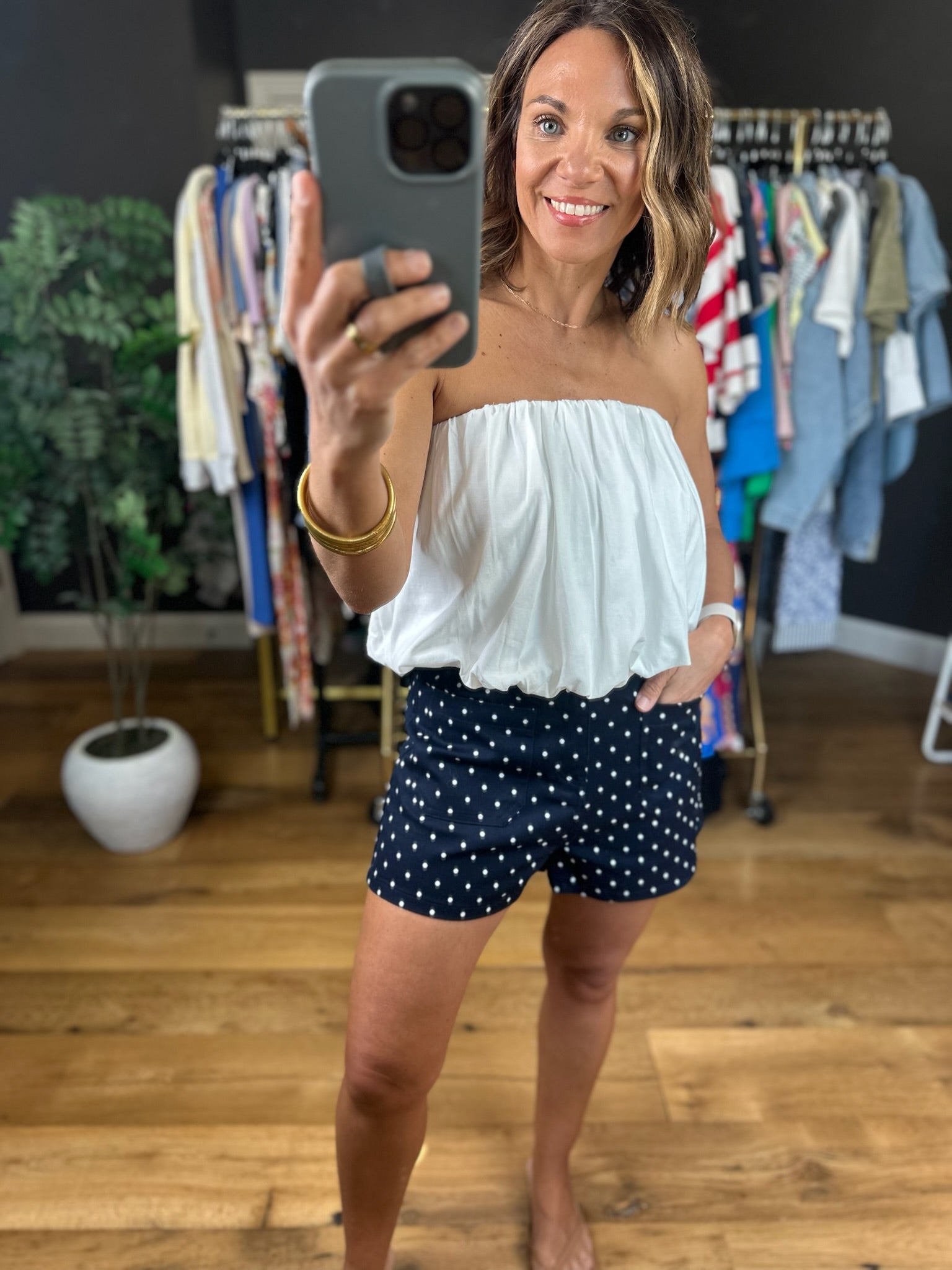 Lady Liberty Polka-Dot Shorts-Shorts-Entro-Anna Kaytes Boutique, Women's Fashion Boutique in Grinnell, Iowa