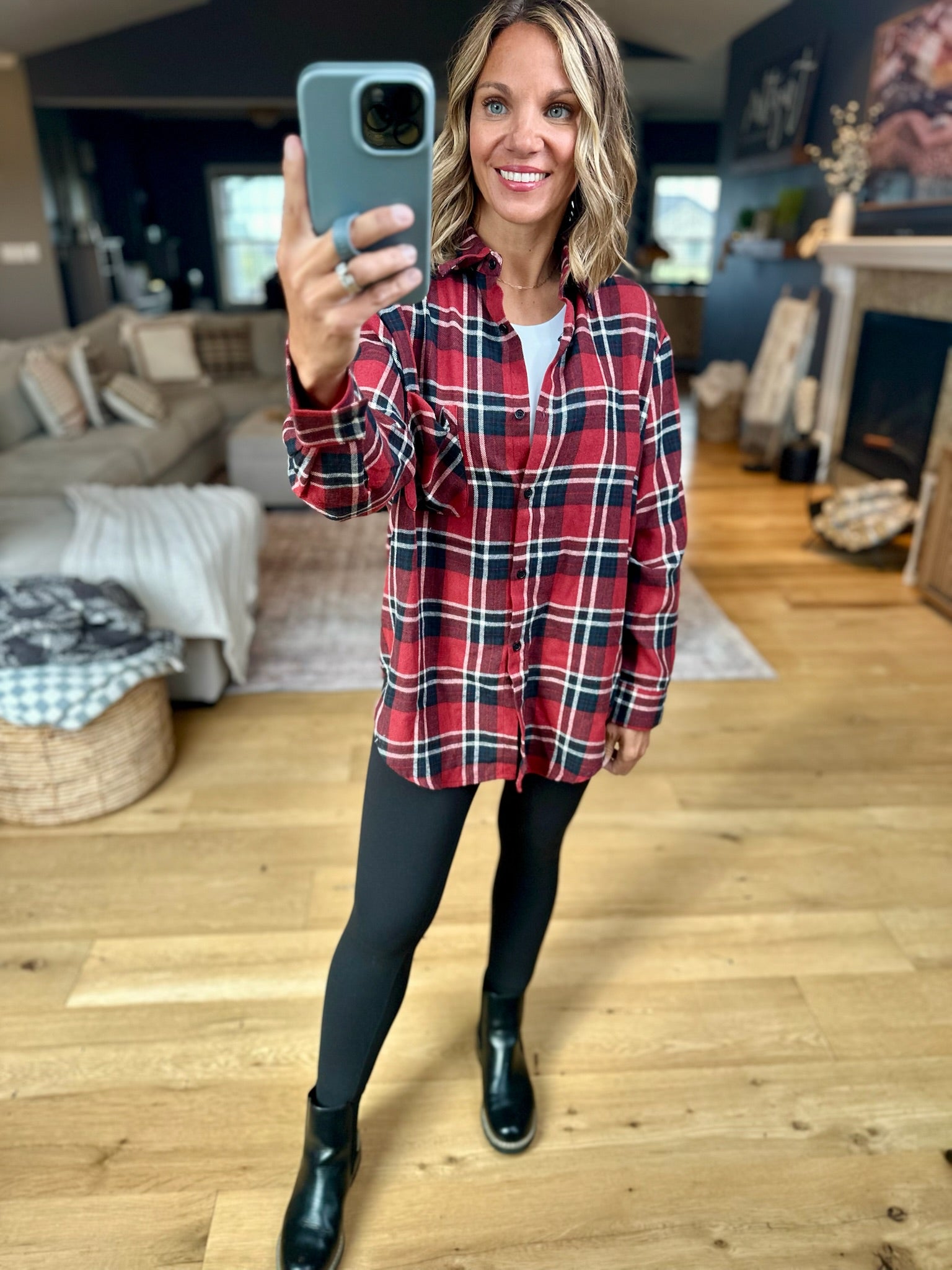 ISU Plaid Flannel Button-Down-Gameday Social-Anna Kaytes Boutique, Women's Fashion Boutique in Grinnell, Iowa