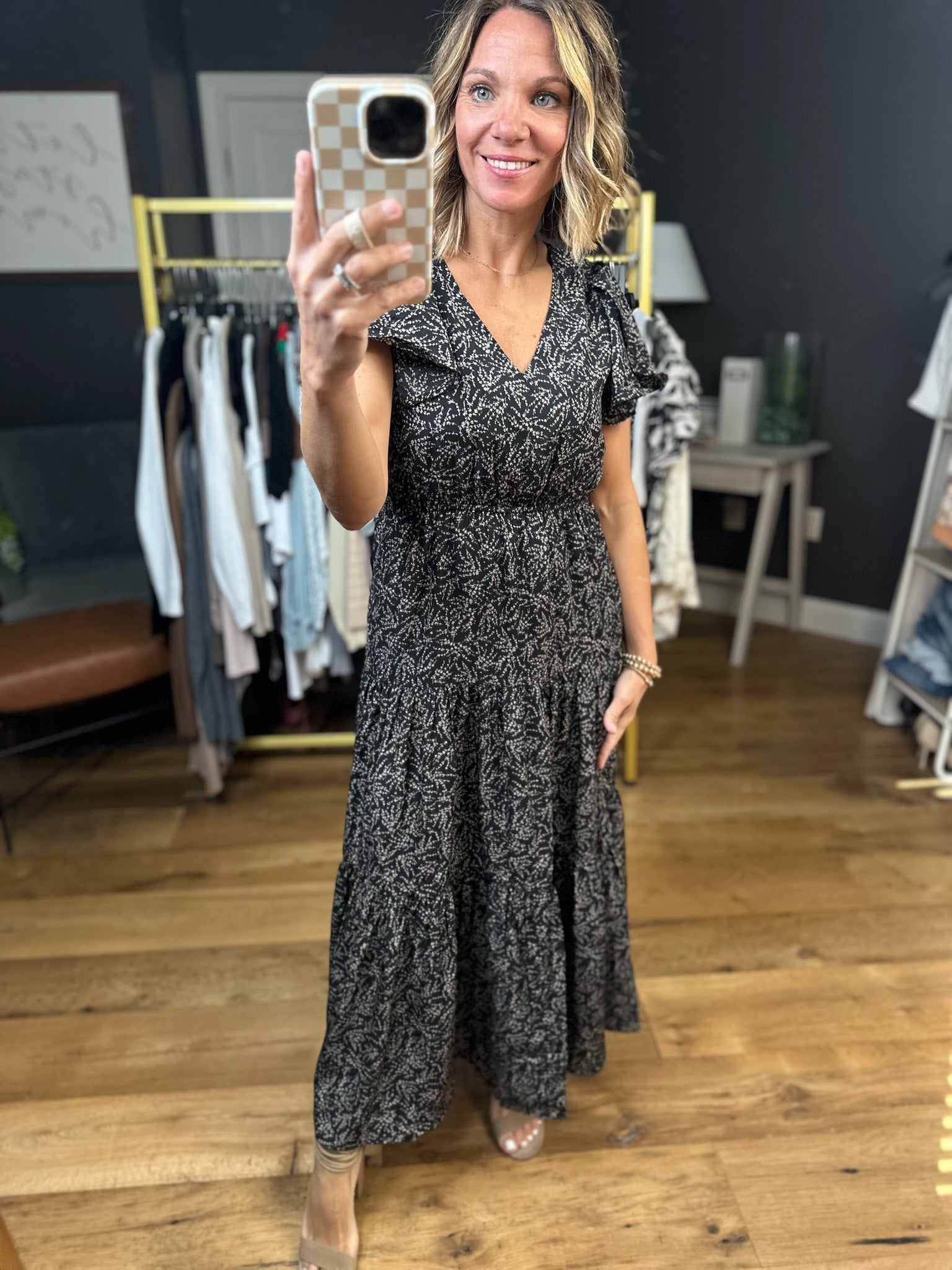 Only Imagining Patterned Dress - Black/Taupe-Wishlist-Anna Kaytes Boutique, Women's Fashion Boutique in Grinnell, Iowa