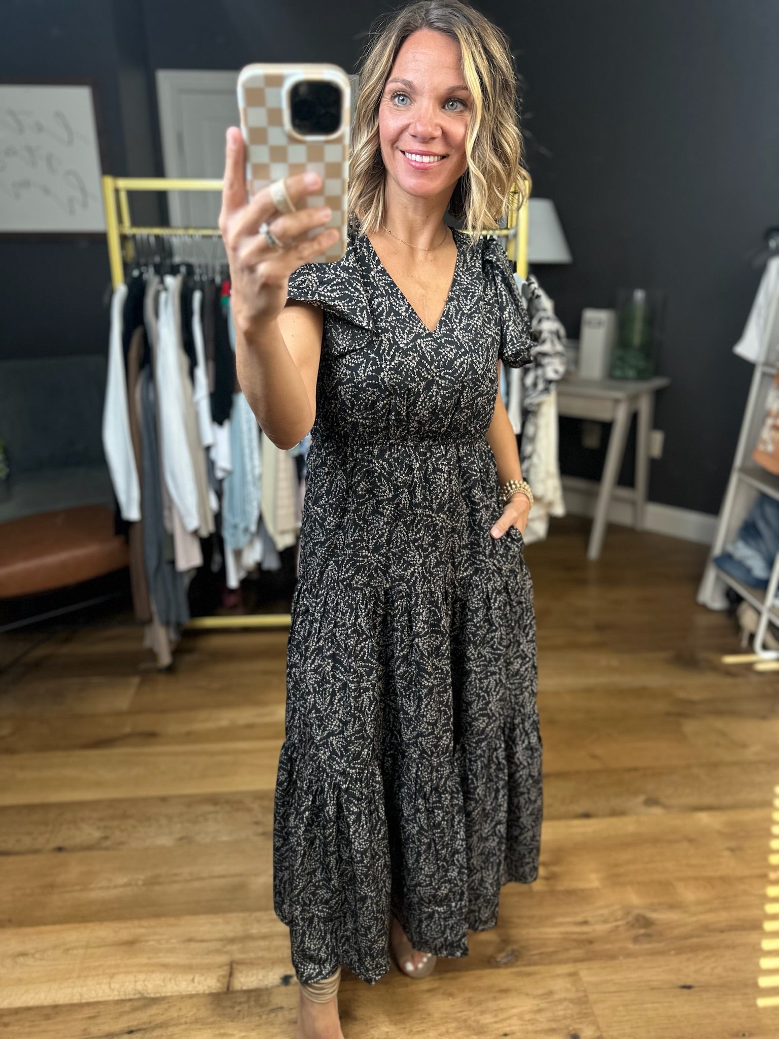 Only Imagining Patterned Dress - Black/Taupe-Wishlist-Anna Kaytes Boutique, Women's Fashion Boutique in Grinnell, Iowa