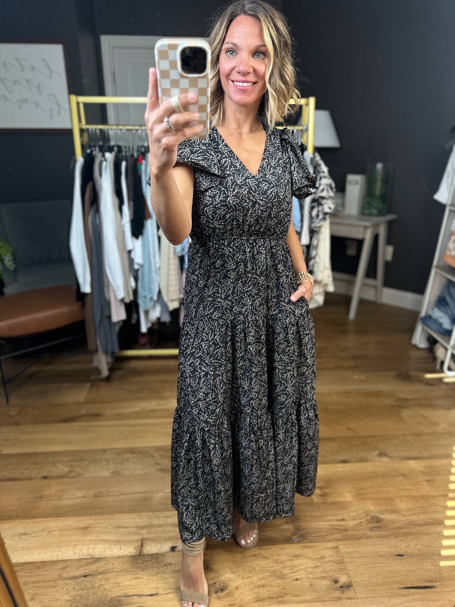 Only Imagining Patterned Dress - Black/Taupe-Wishlist-Anna Kaytes Boutique, Women's Fashion Boutique in Grinnell, Iowa