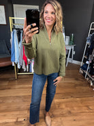 Hanging Onto Fall Textured Quarter-Zip - Olive-Be Cool-Anna Kaytes Boutique, Women's Fashion Boutique in Grinnell, Iowa