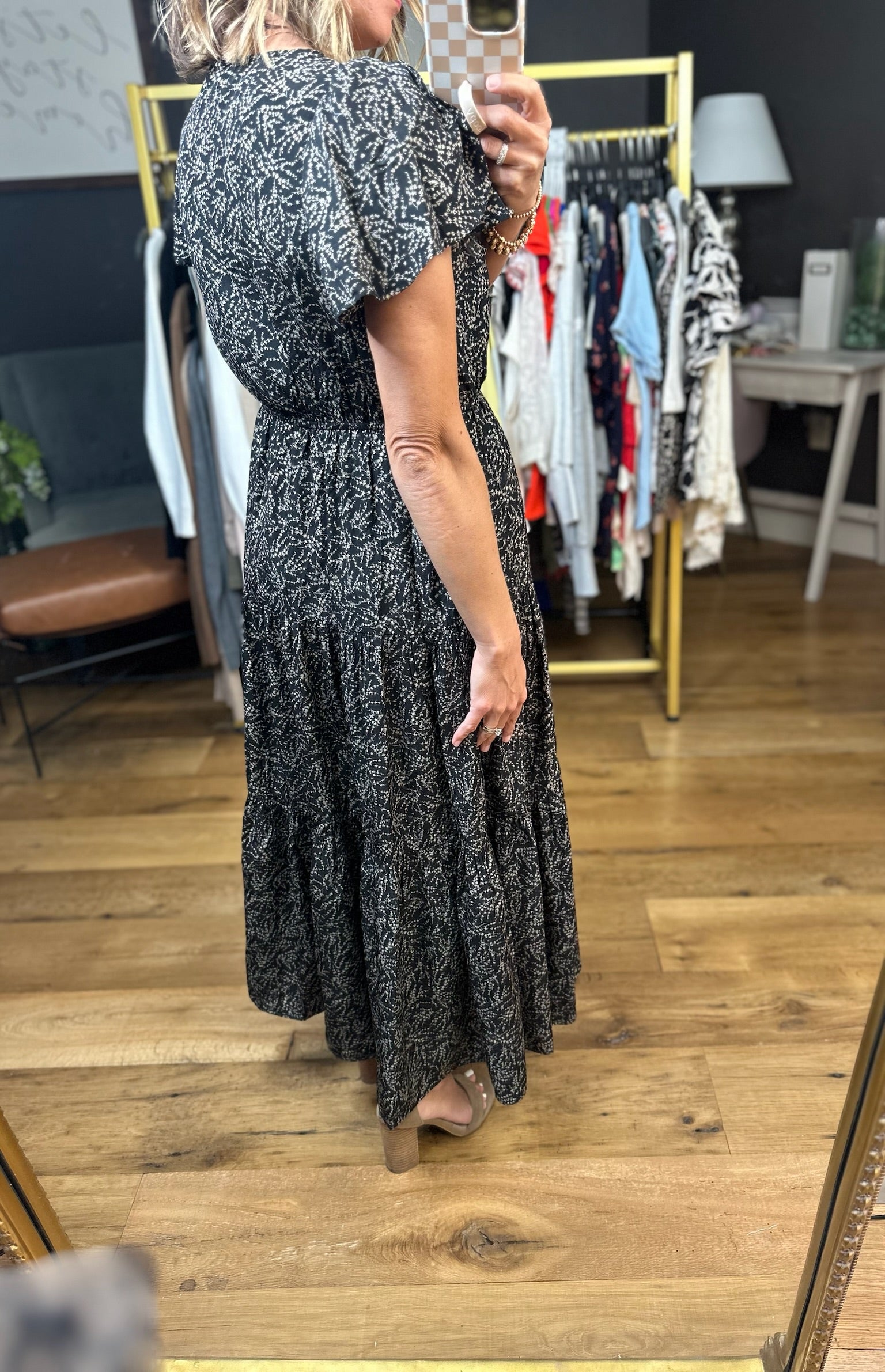 Only Imagining Patterned Dress - Black/Taupe-Wishlist-Anna Kaytes Boutique, Women's Fashion Boutique in Grinnell, Iowa