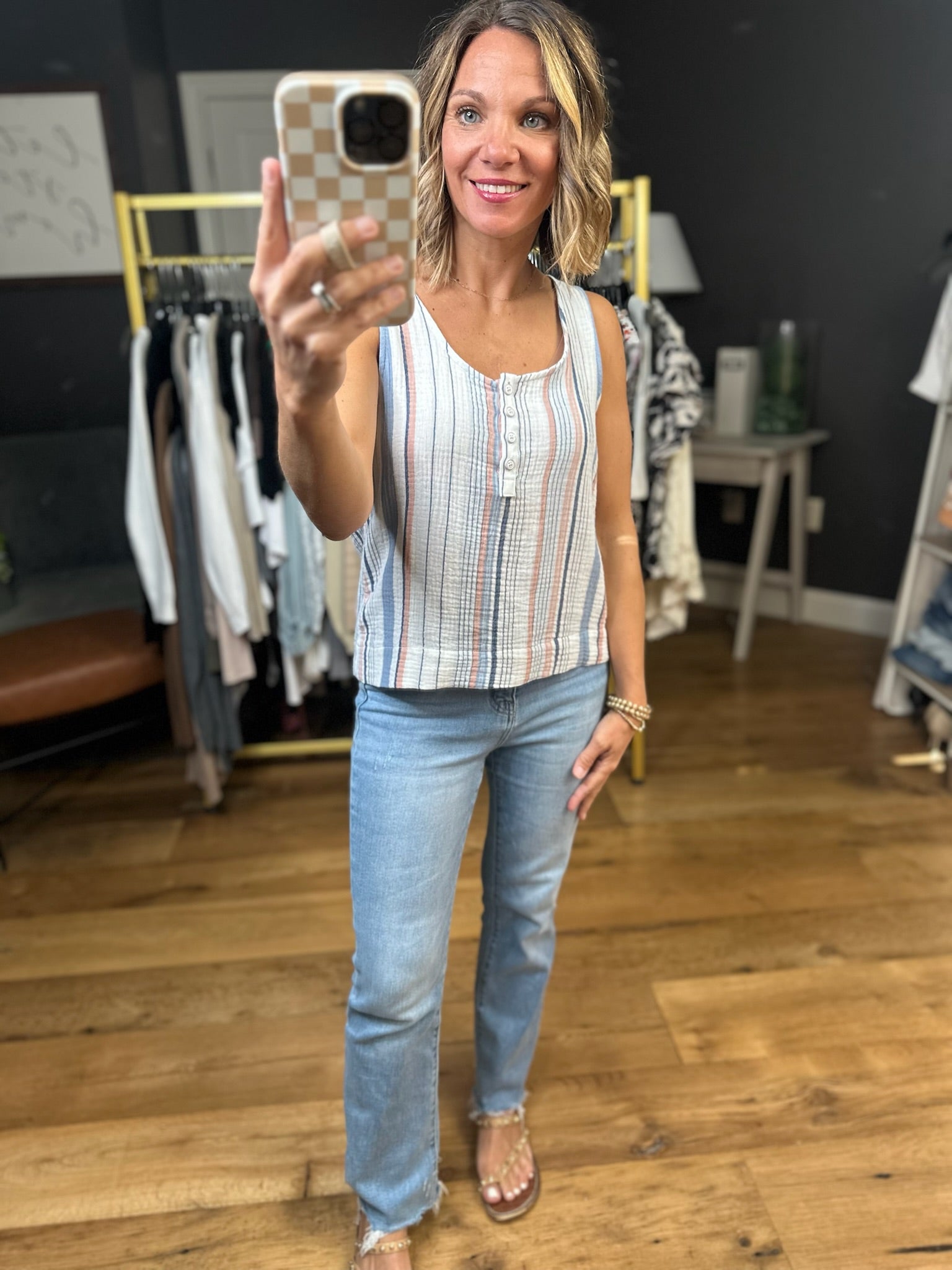Can't Wait Denim Striped Sleeveless Top-Be Cool-Anna Kaytes Boutique, Women's Fashion Boutique in Grinnell, Iowa