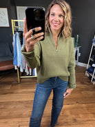 Hanging Onto Fall Textured Quarter-Zip - Olive-Be Cool-Anna Kaytes Boutique, Women's Fashion Boutique in Grinnell, Iowa