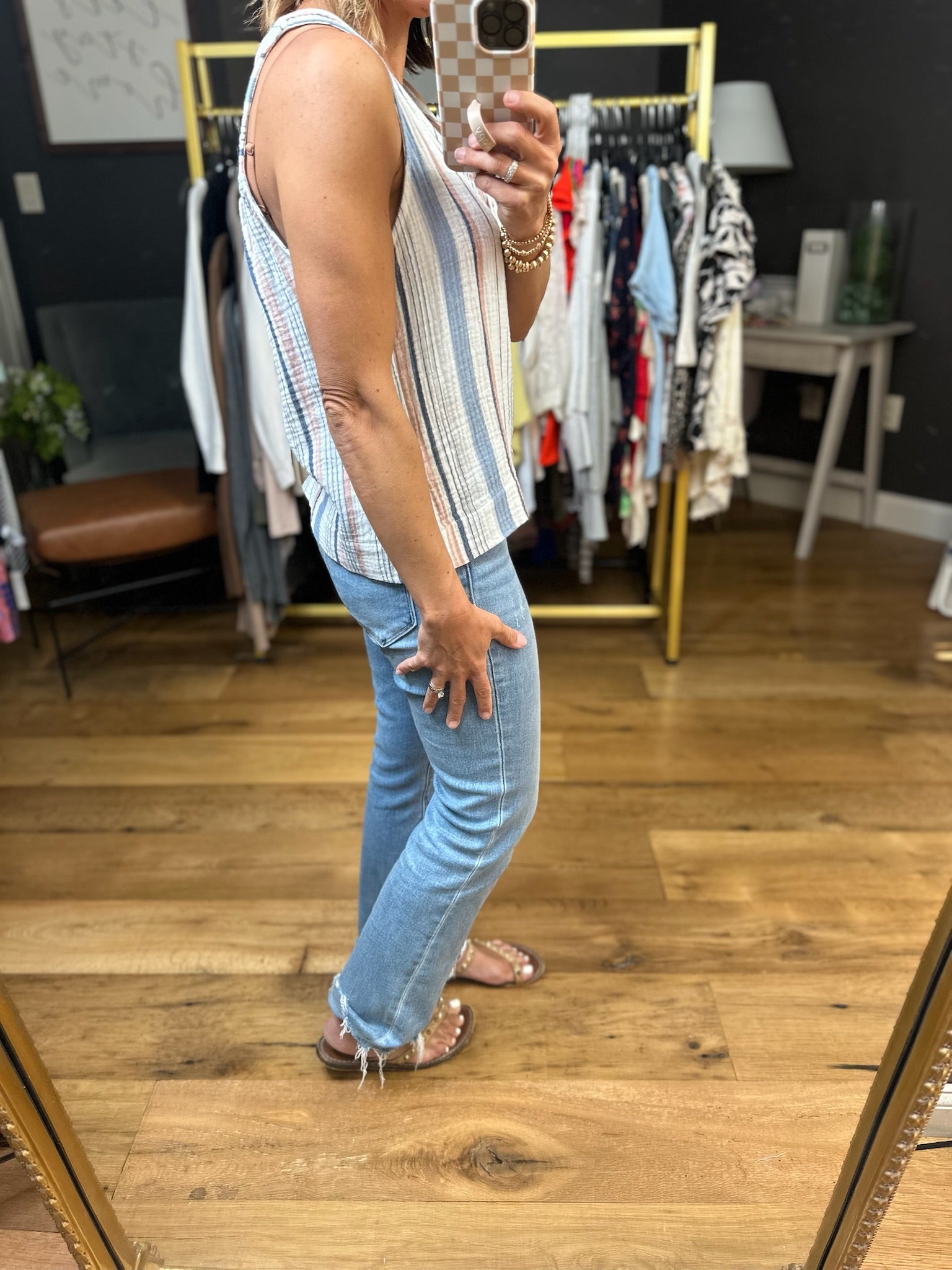 Can't Wait Denim Striped Sleeveless Top-Be Cool-Anna Kaytes Boutique, Women's Fashion Boutique in Grinnell, Iowa