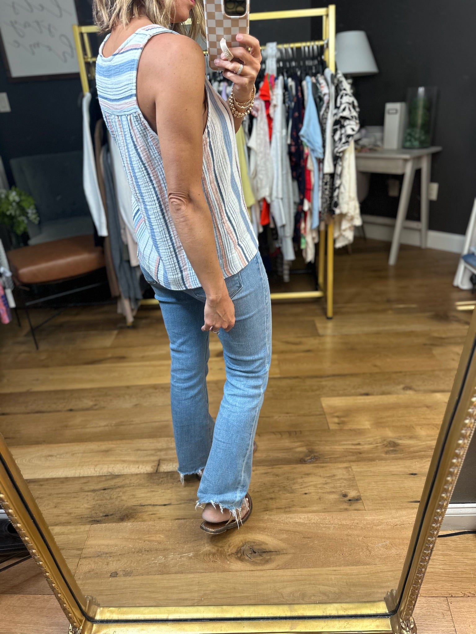 Can't Wait Denim Striped Sleeveless Top-Be Cool-Anna Kaytes Boutique, Women's Fashion Boutique in Grinnell, Iowa
