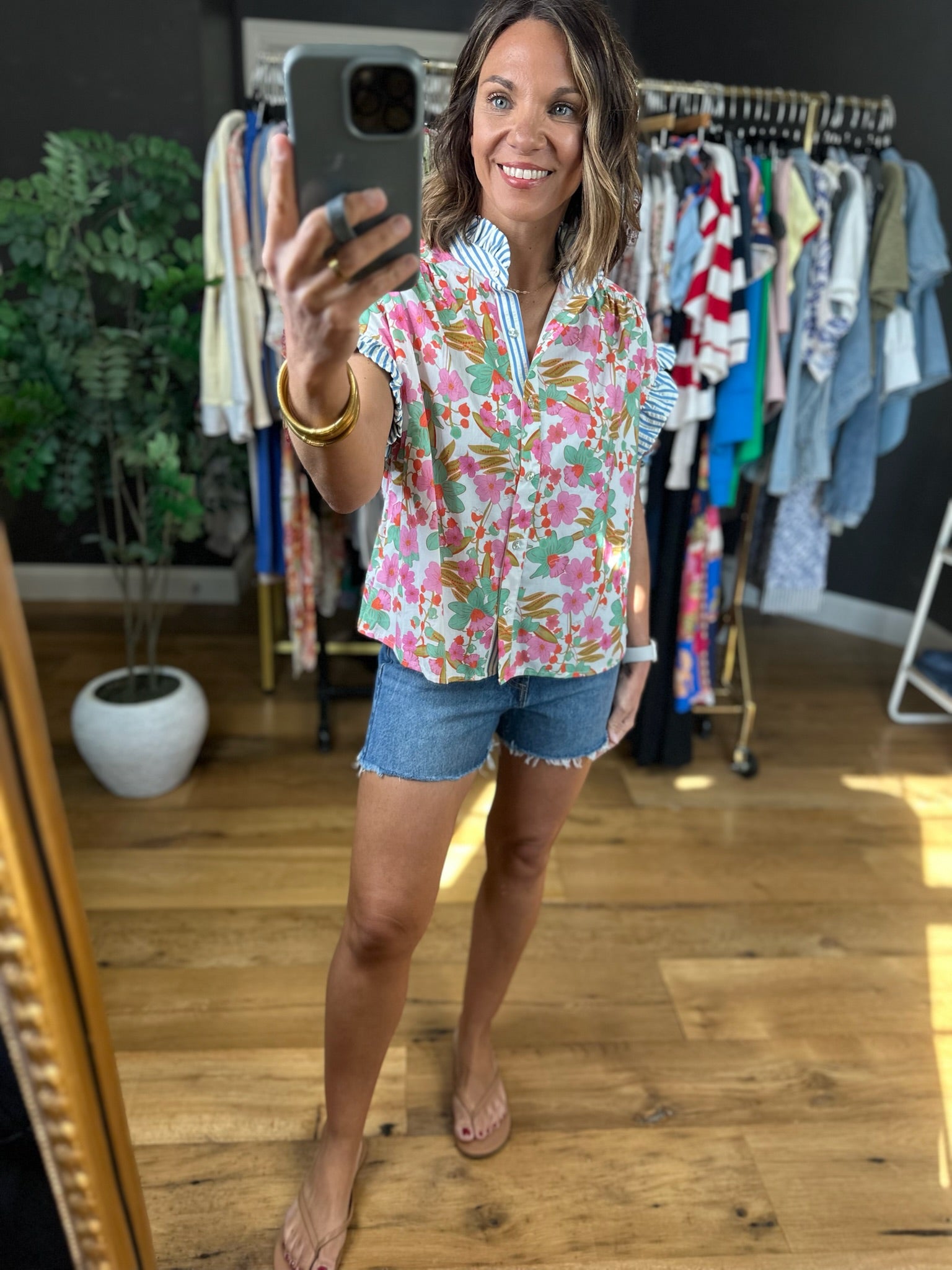 Under Sun Odds Floral Button Top-Short Sleeves-Entro-Anna Kaytes Boutique, Women's Fashion Boutique in Grinnell, Iowa