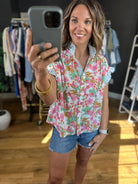 Under Sun Odds Floral Button Top-Short Sleeves-Entro-Anna Kaytes Boutique, Women's Fashion Boutique in Grinnell, Iowa
