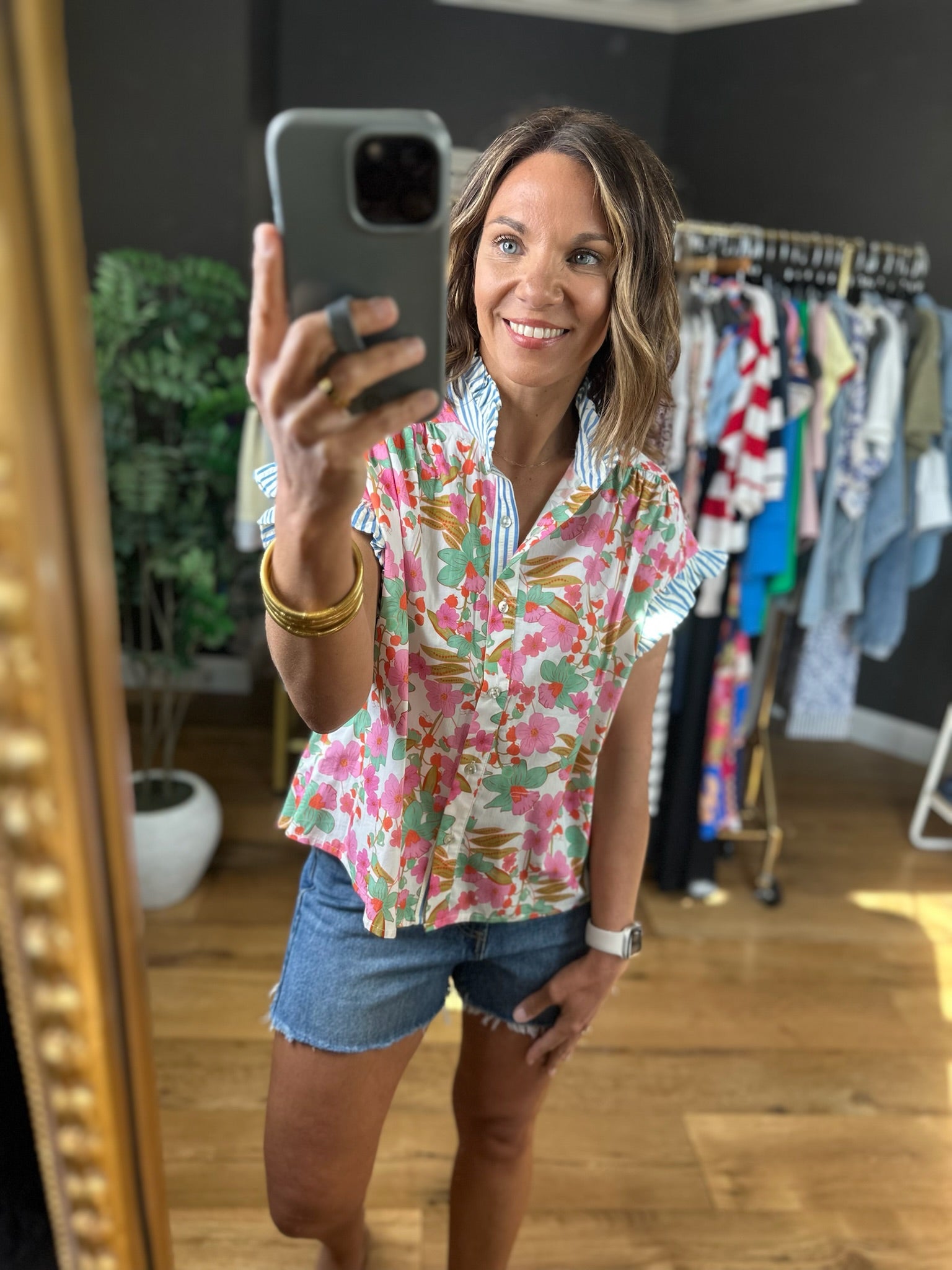 Under Sun Odds Floral Button Top-Short Sleeves-Entro-Anna Kaytes Boutique, Women's Fashion Boutique in Grinnell, Iowa