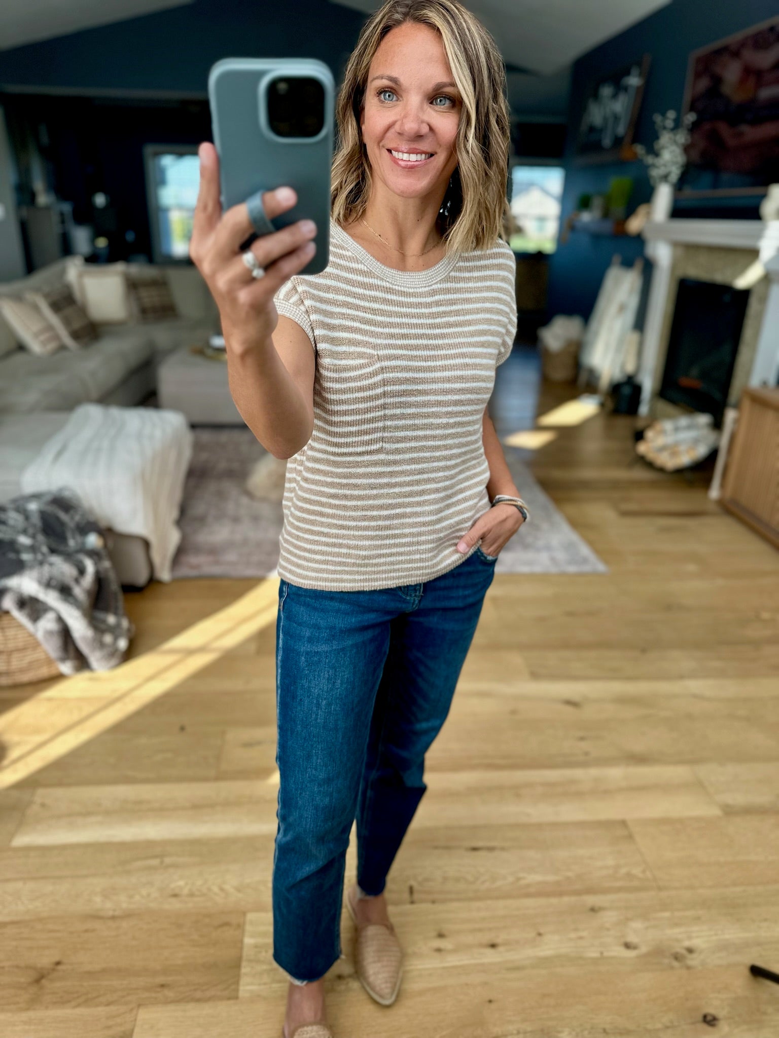 Almost Famous Striped Top-Sweaters-Blu Pepper-Anna Kaytes Boutique, Women's Fashion Boutique in Grinnell, Iowa