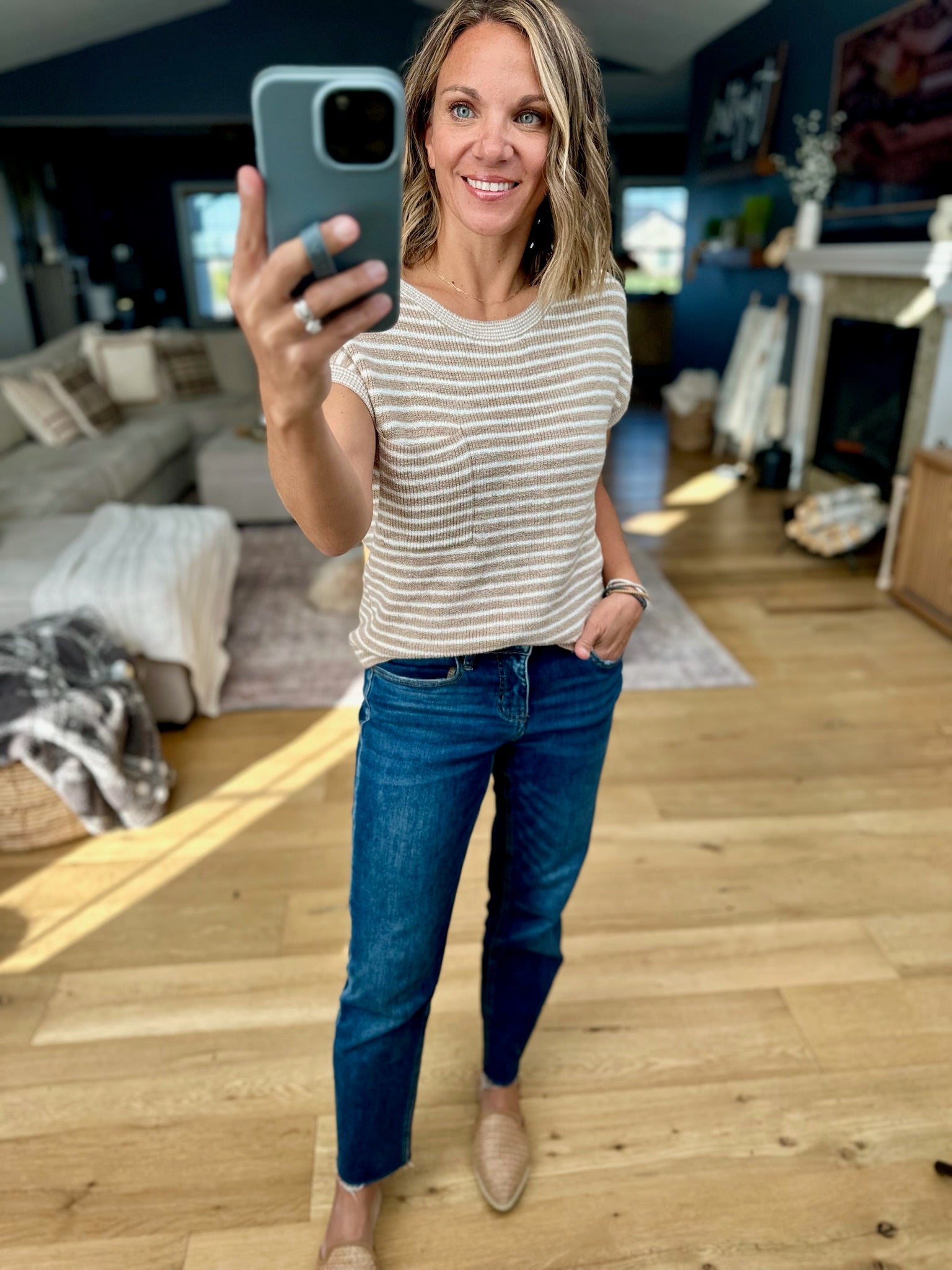 Almost Famous Striped Top-Sweaters-Blu Pepper-Anna Kaytes Boutique, Women's Fashion Boutique in Grinnell, Iowa