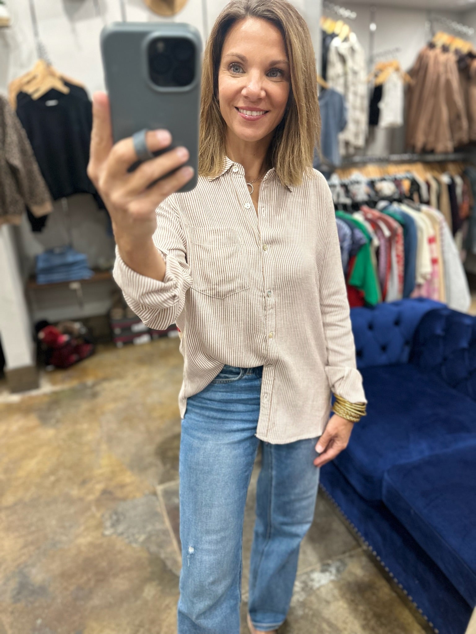 Spring Ahead Button-Down Top-Long Sleeves-be cool-Anna Kaytes Boutique, Women's Fashion Boutique in Grinnell, Iowa