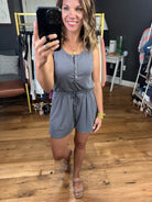 Hear Me Out Button-Detail Romper - Slate-Rompers-Allie Rose HR4335-Anna Kaytes Boutique, Women's Fashion Boutique in Grinnell, Iowa