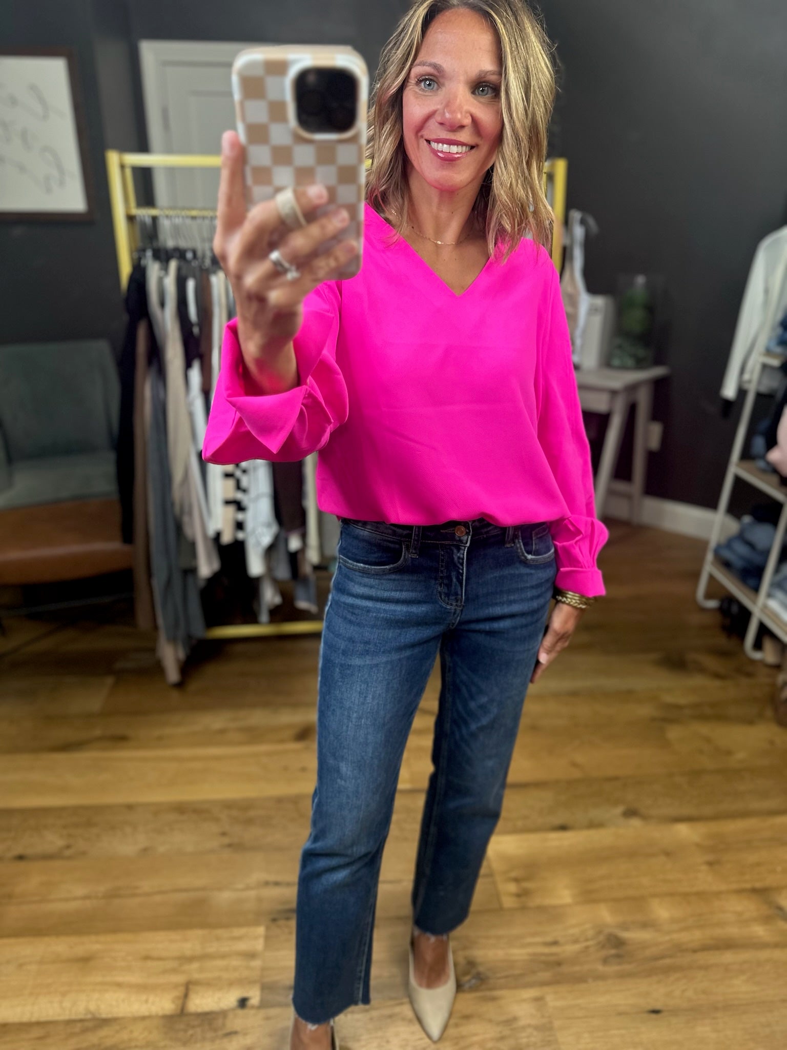 Open Hearts V-Neck Long Sleeve Top - Hot Pink-Jodifl-Anna Kaytes Boutique, Women's Fashion Boutique in Grinnell, Iowa