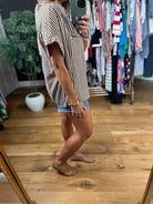Highly Qualified Striped Button-Down Top - Brown-Short Sleeves-Vine & Love-Anna Kaytes Boutique, Women's Fashion Boutique in Grinnell, Iowa